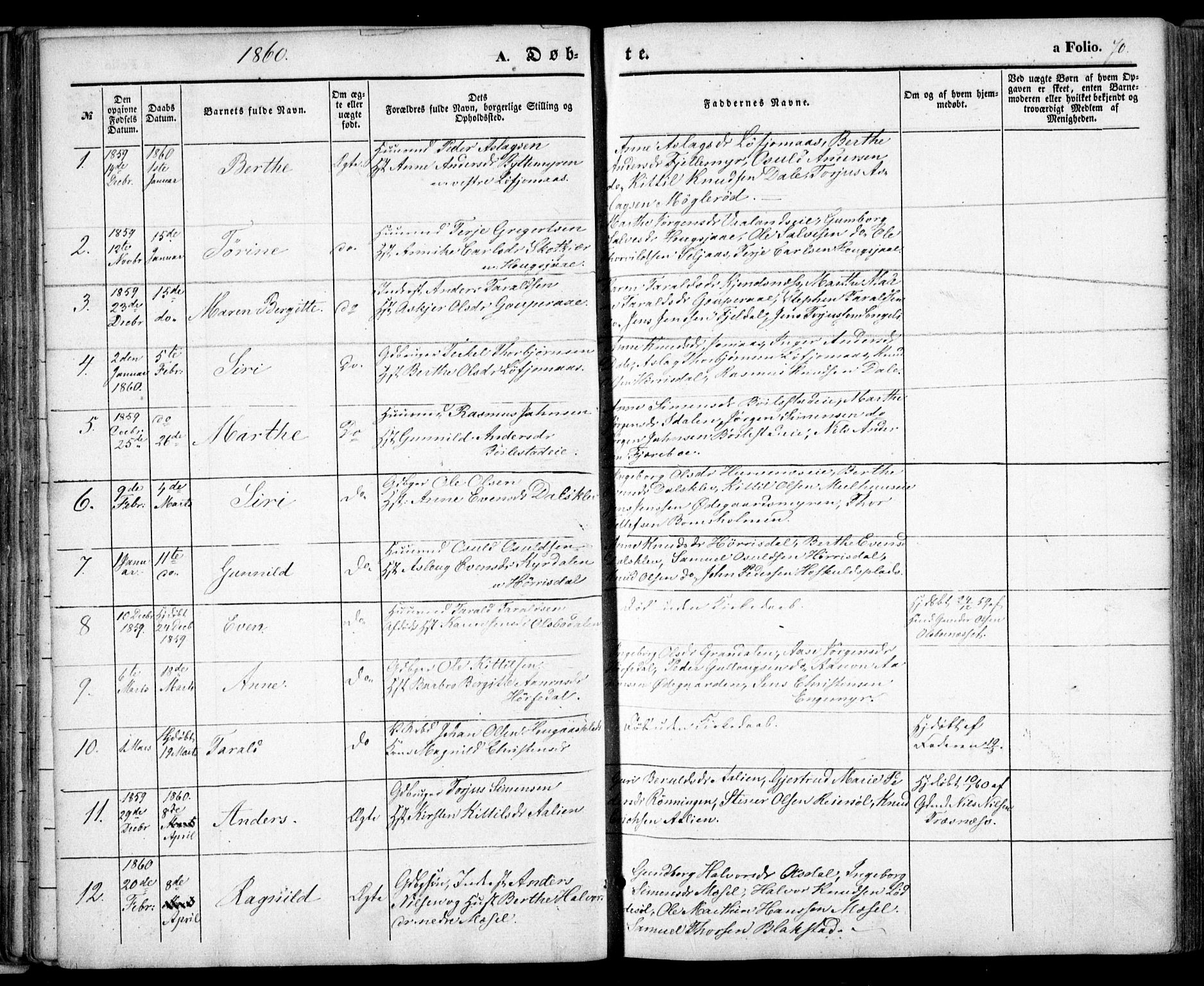 Froland sokneprestkontor, SAK/1111-0013/F/Fa/L0002: Parish register (official) no. A 2, 1845-1863, p. 70
