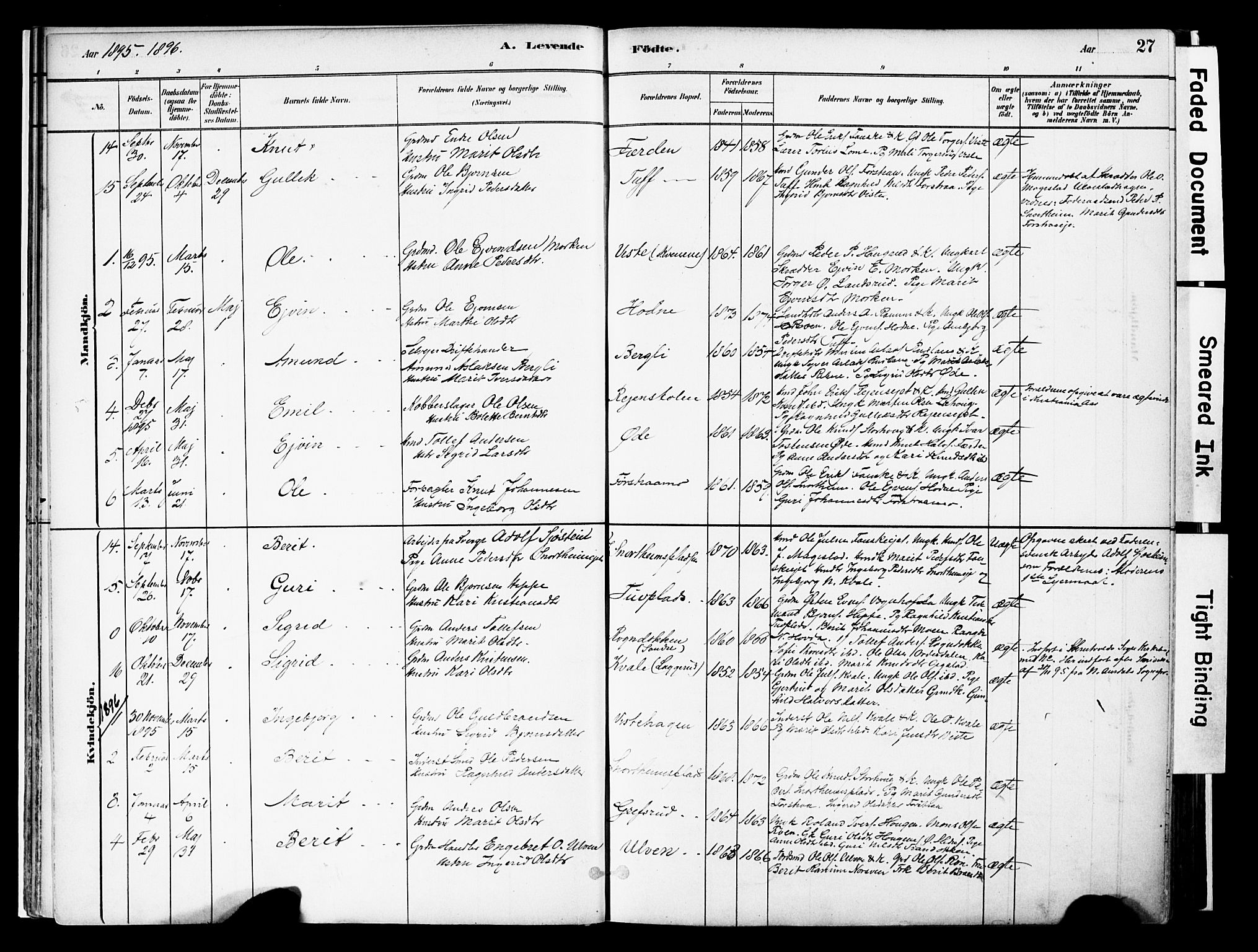 Vestre Slidre prestekontor, SAH/PREST-136/H/Ha/Haa/L0006: Parish register (official) no. 6, 1881-1912, p. 27