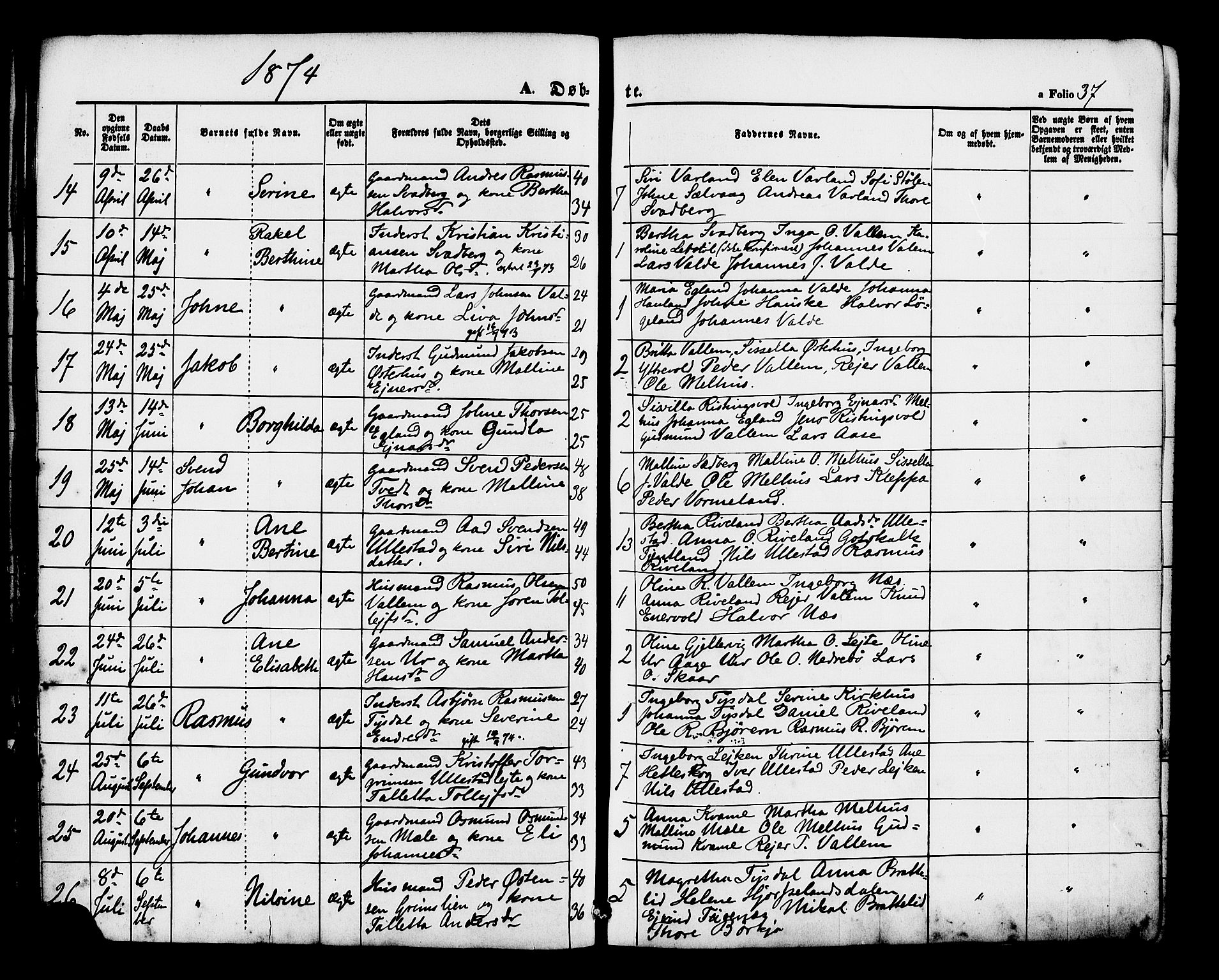 Hjelmeland sokneprestkontor, AV/SAST-A-101843/01/IV/L0012: Parish register (official) no. A 12, 1862-1886, p. 37