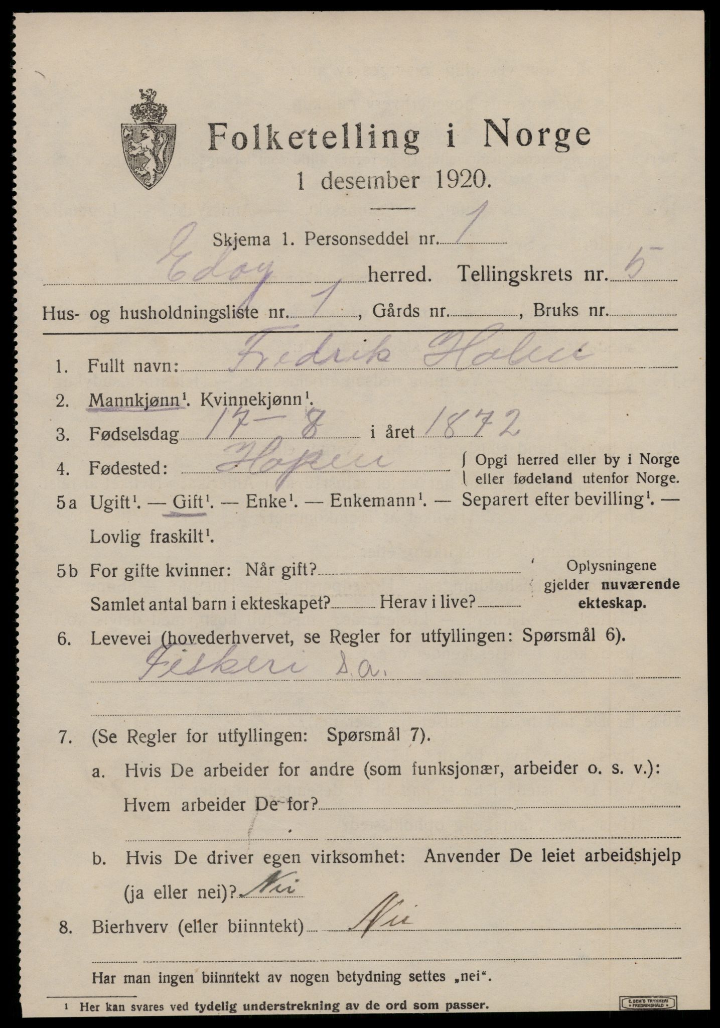 SAT, 1920 census for Edøy, 1920, p. 1608