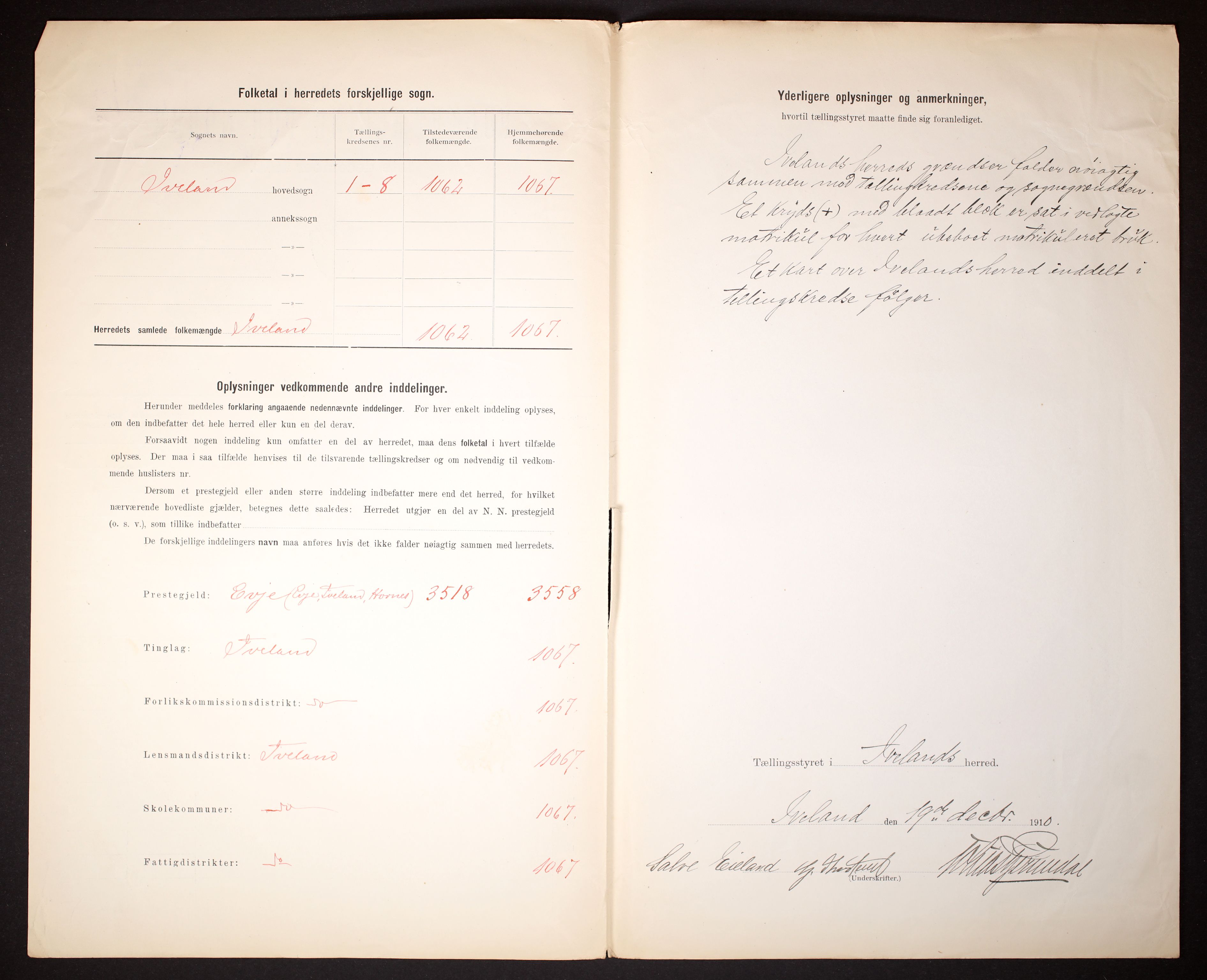 RA, 1910 census for Iveland, 1910, p. 3