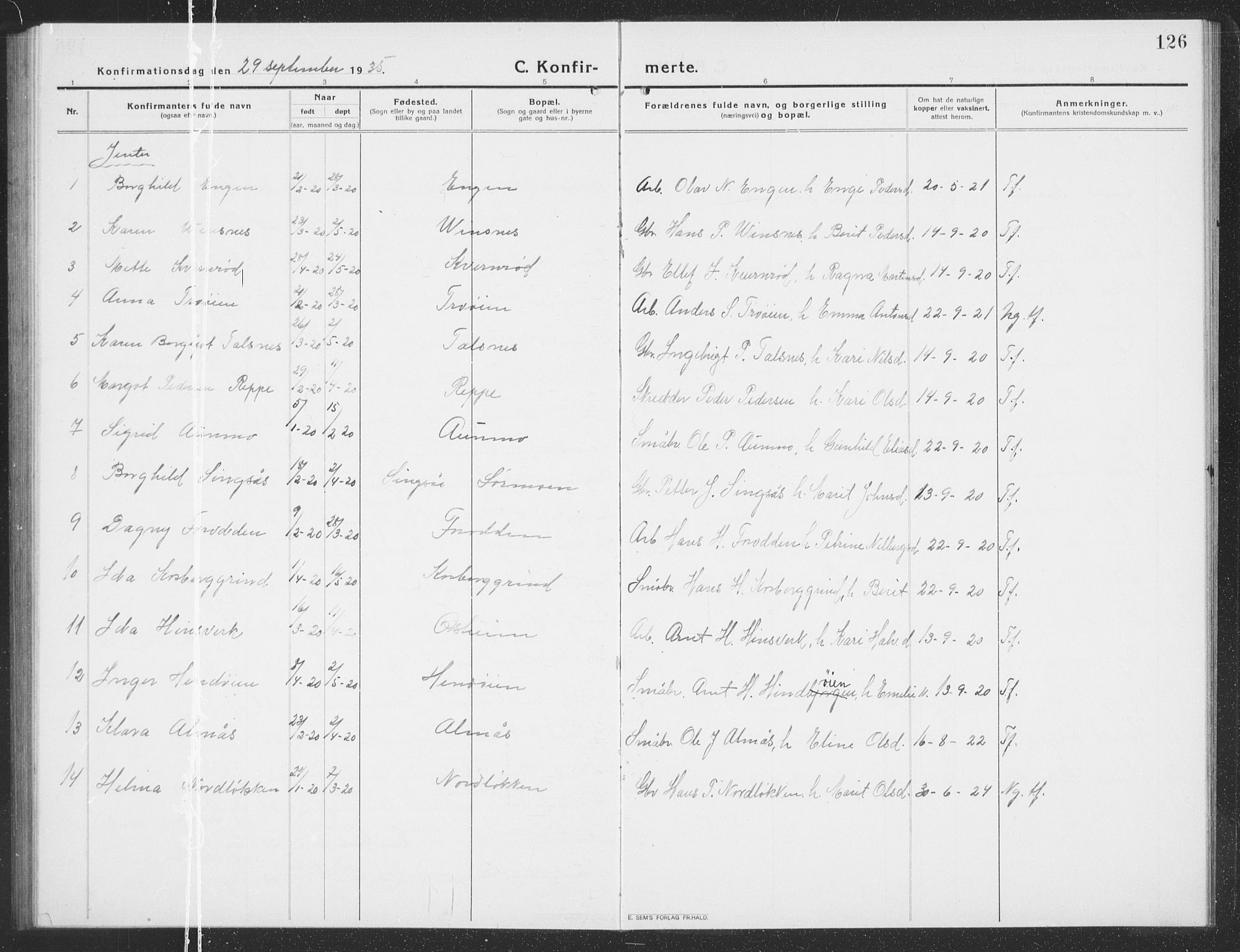 Ministerialprotokoller, klokkerbøker og fødselsregistre - Sør-Trøndelag, SAT/A-1456/688/L1030: Parish register (copy) no. 688C05, 1916-1939, p. 126