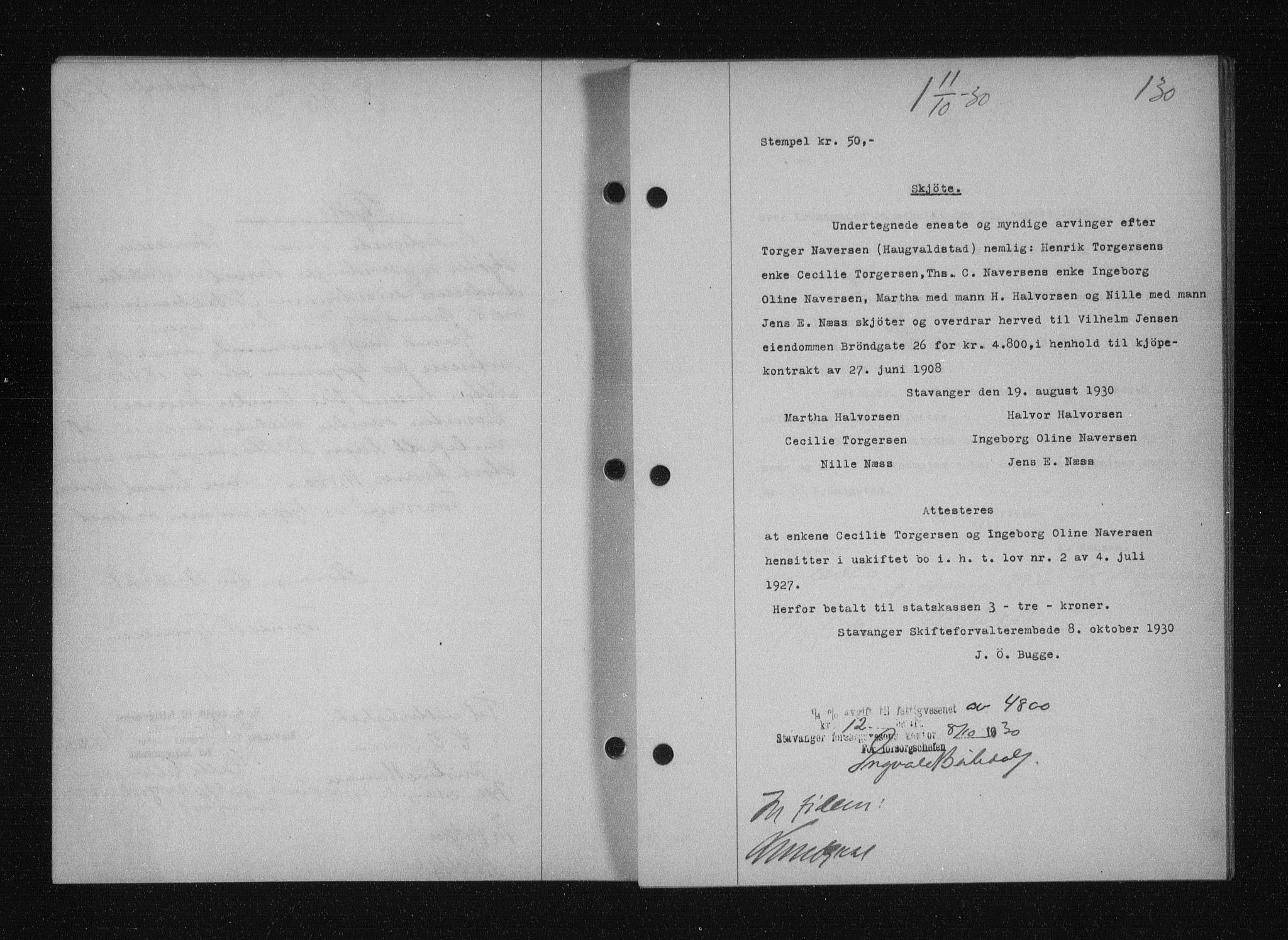 Stavanger byfogd, SAST/A-101408/001/4/41/410/410BB/L0058: Mortgage book no. 48, 1930-1931, Deed date: 11.10.1930