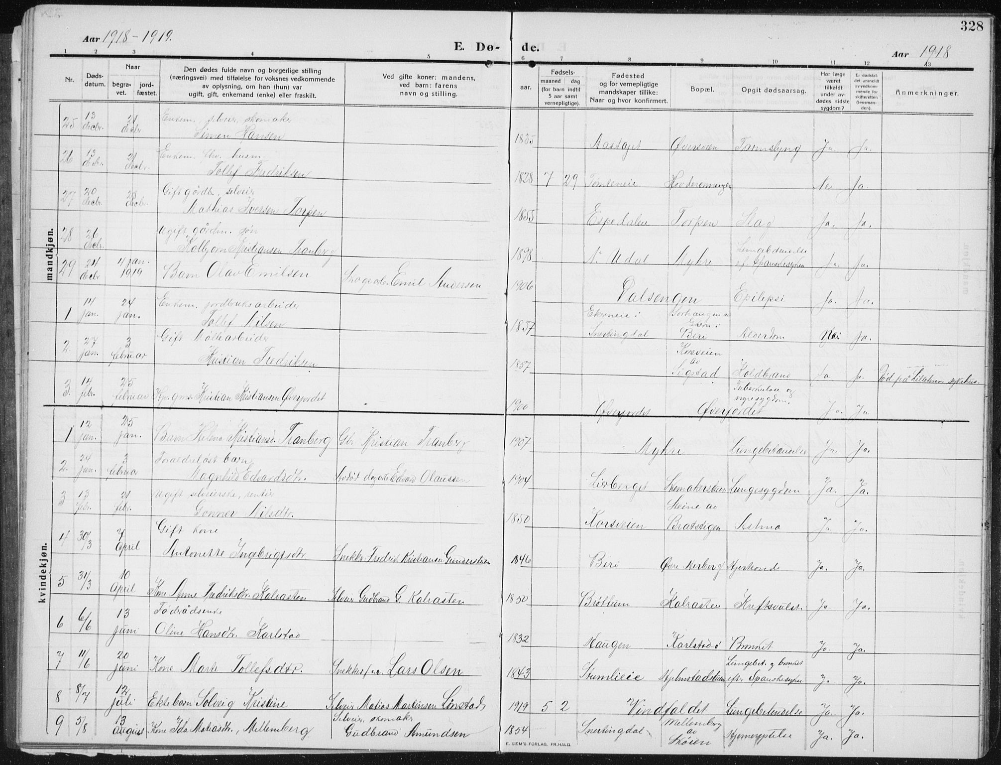 Biri prestekontor, AV/SAH-PREST-096/H/Ha/Hab/L0006: Parish register (copy) no. 6, 1909-1938, p. 328