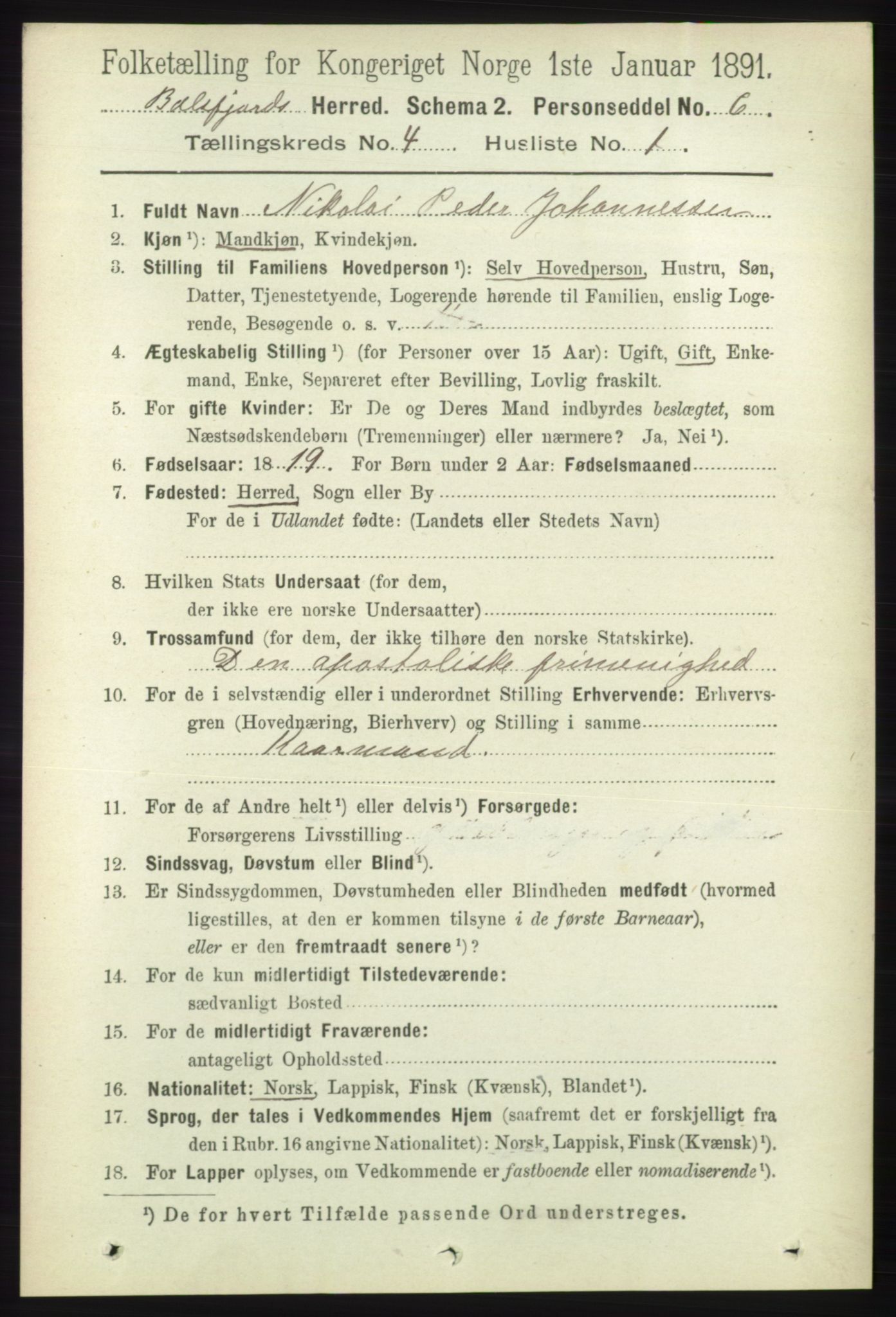 RA, 1891 census for 1933 Balsfjord, 1891, p. 1126