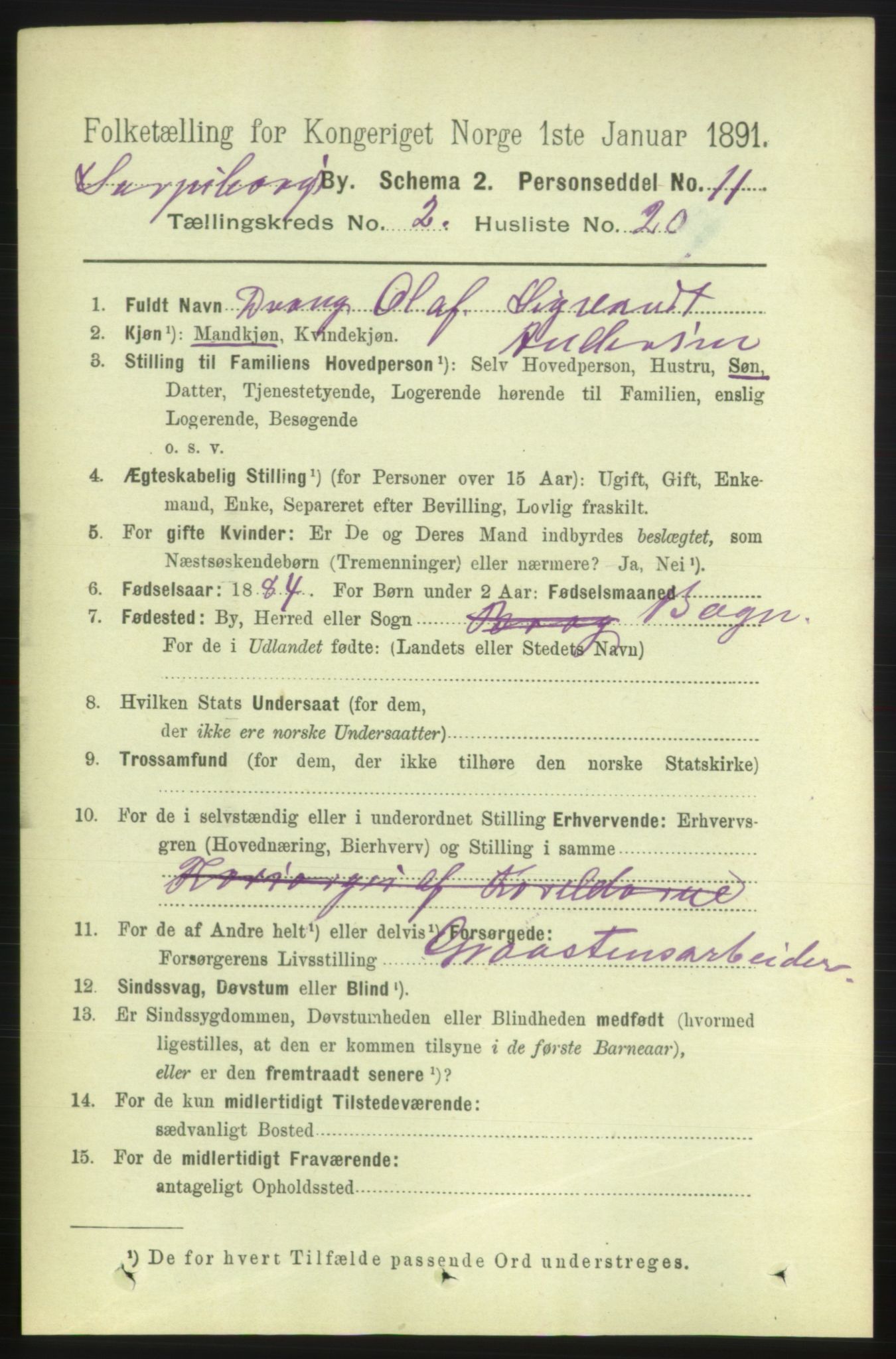 RA, 1891 census for 0102 Sarpsborg, 1891, p. 1452