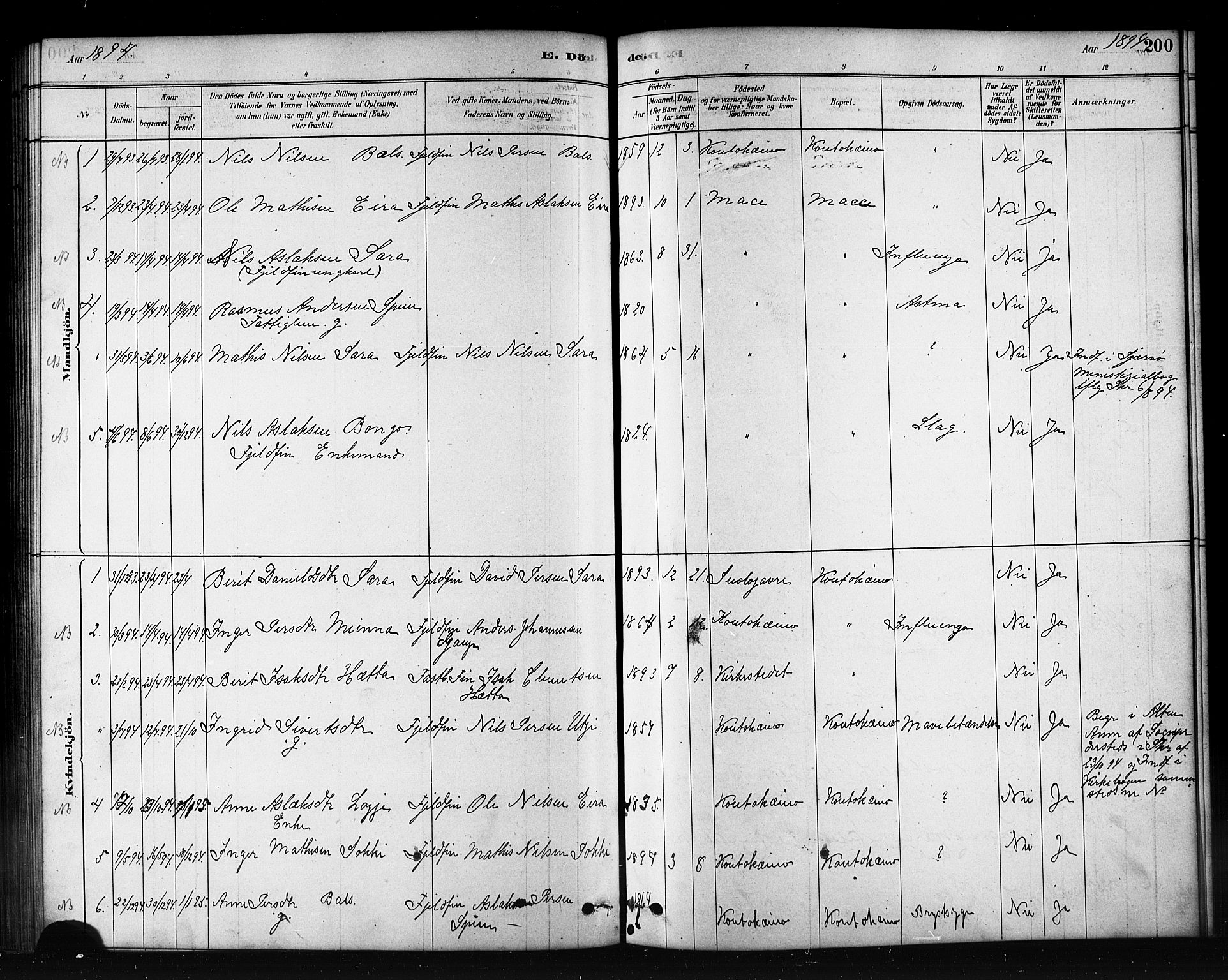 Kautokeino sokneprestembete, SATØ/S-1340/H/Hb/L0002.klokk: Parish register (copy) no. 2, 1877-1896, p. 200