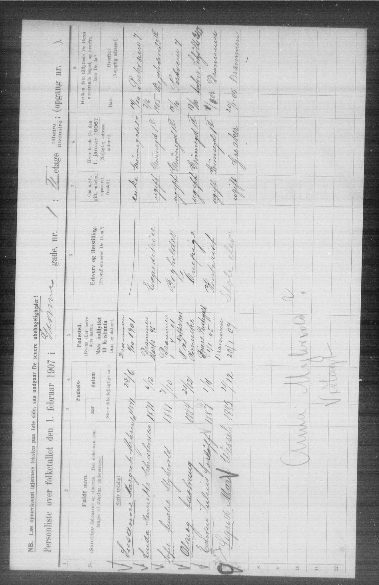 OBA, Municipal Census 1907 for Kristiania, 1907, p. 16458