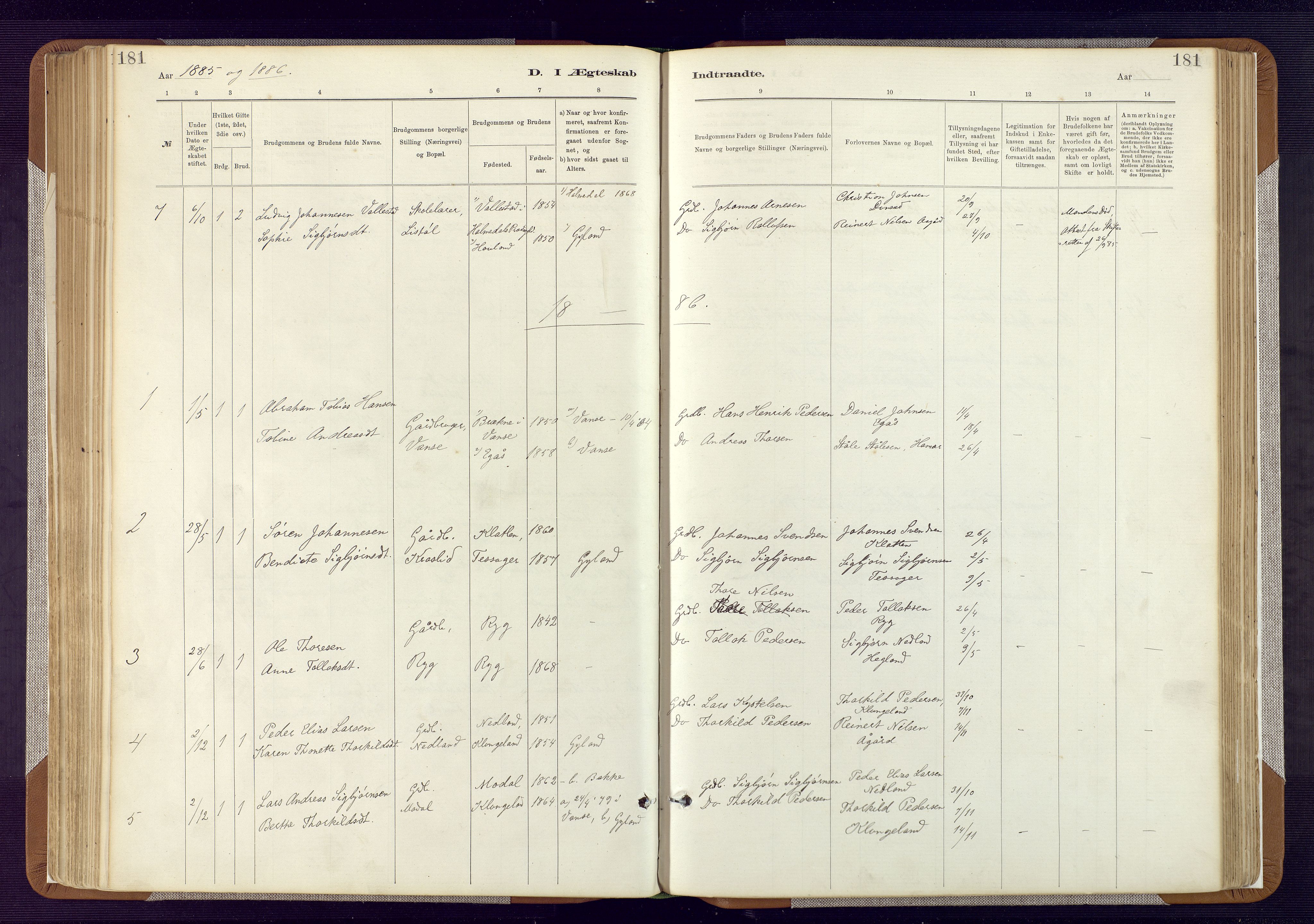Bakke sokneprestkontor, SAK/1111-0002/F/Fa/Fab/L0003: Parish register (official) no. A 3, 1884-1921, p. 181