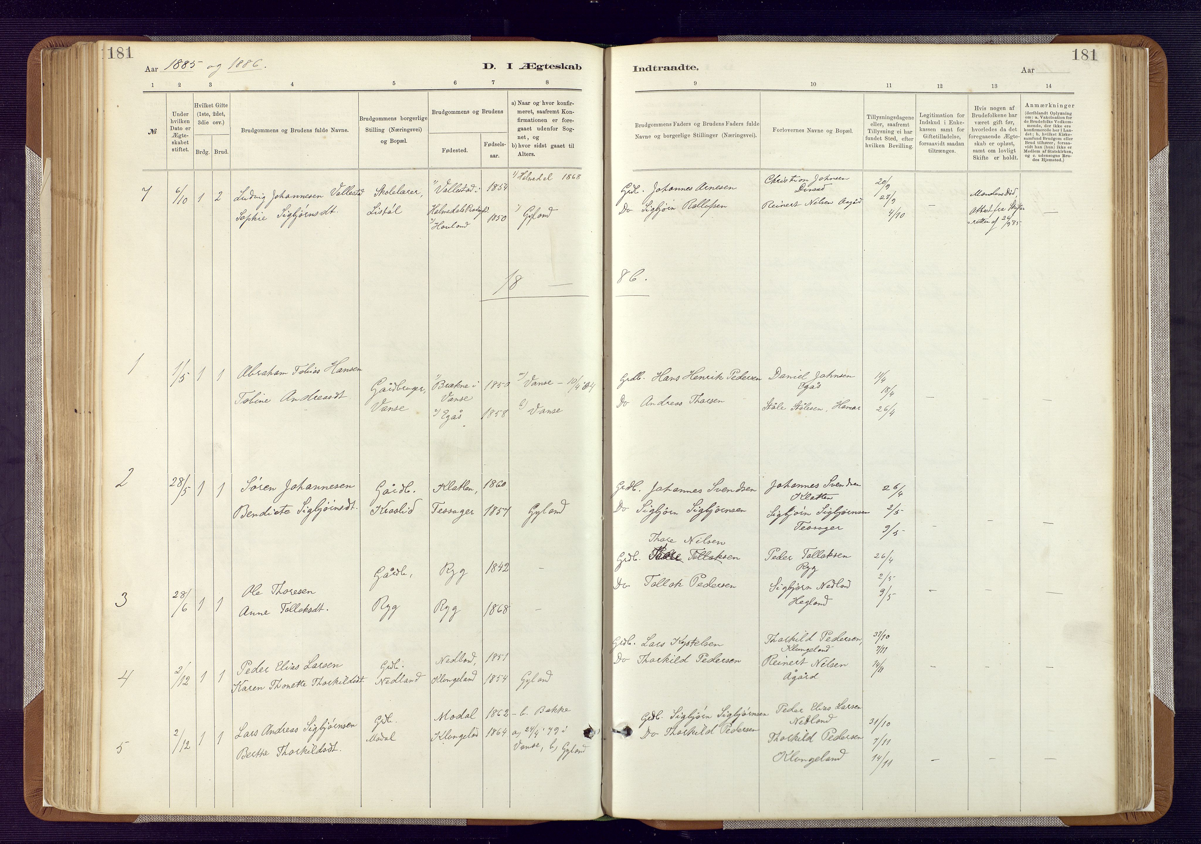 Bakke sokneprestkontor, AV/SAK-1111-0002/F/Fa/Fab/L0003: Parish register (official) no. A 3, 1884-1921, p. 181