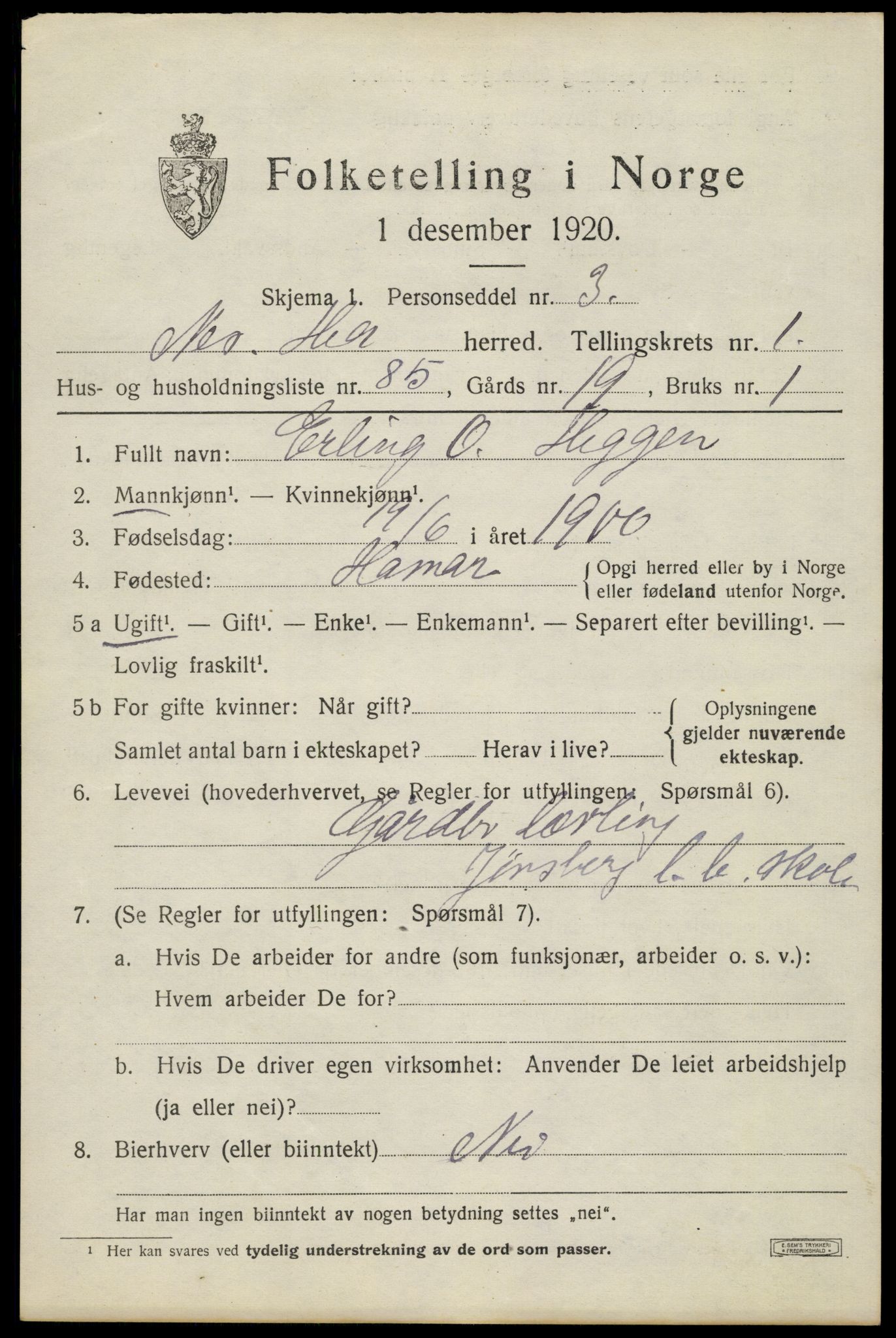 SAH, 1920 census for Nes (Hedmark), 1920, p. 2472