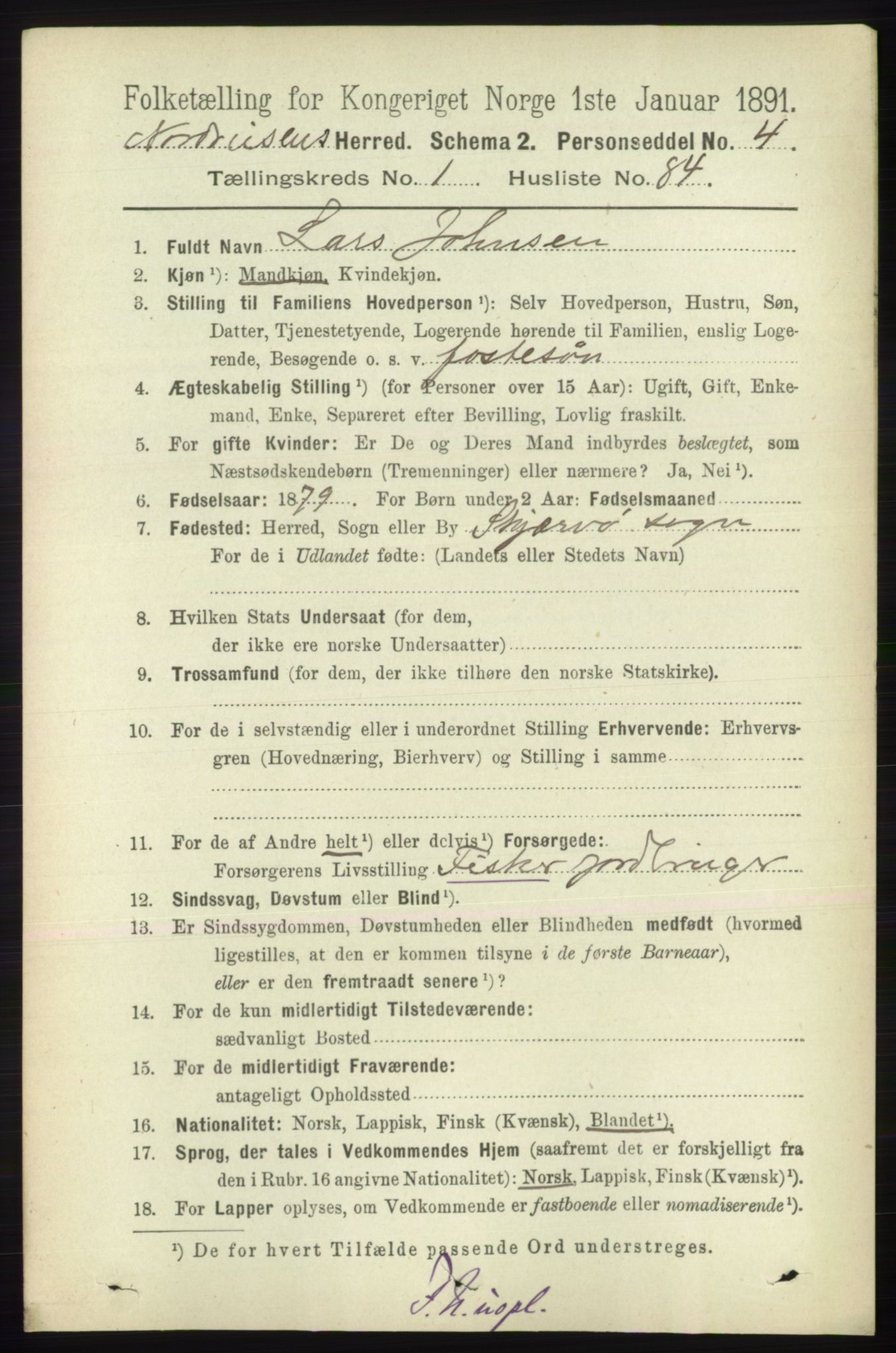 RA, 1891 census for 1942 Nordreisa, 1891, p. 646