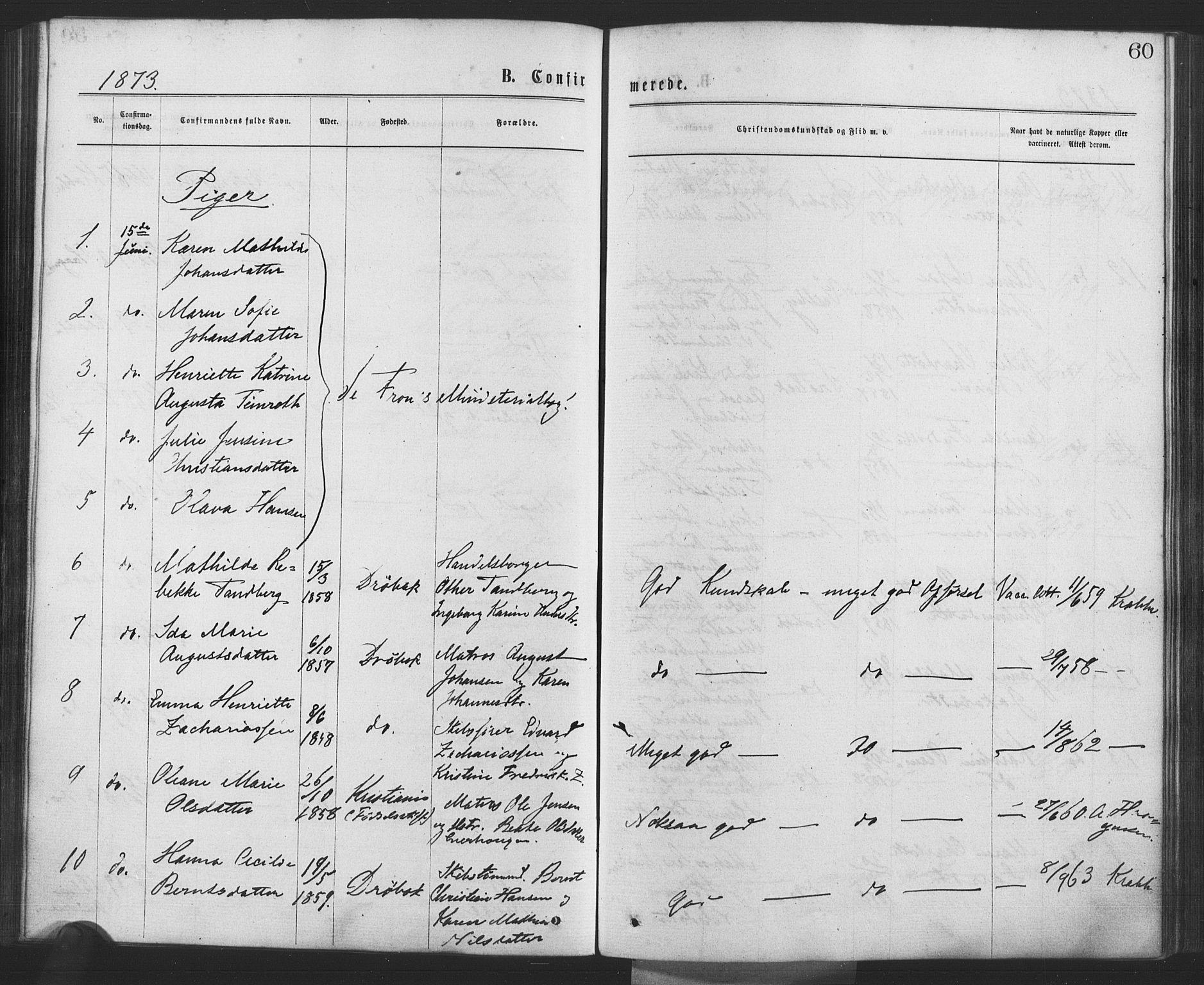 Drøbak prestekontor Kirkebøker, AV/SAO-A-10142a/F/Fa/L0003: Parish register (official) no. I 3, 1871-1877, p. 60