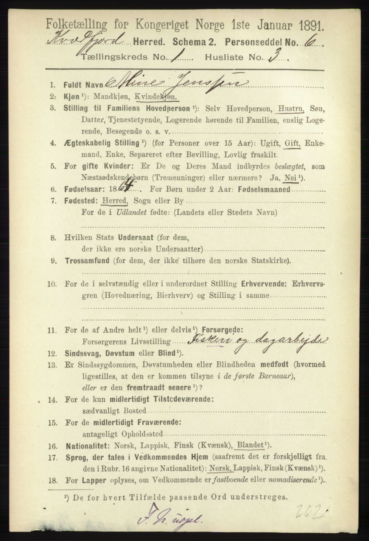 RA, 1891 census for 1911 Kvæfjord, 1891, p. 117