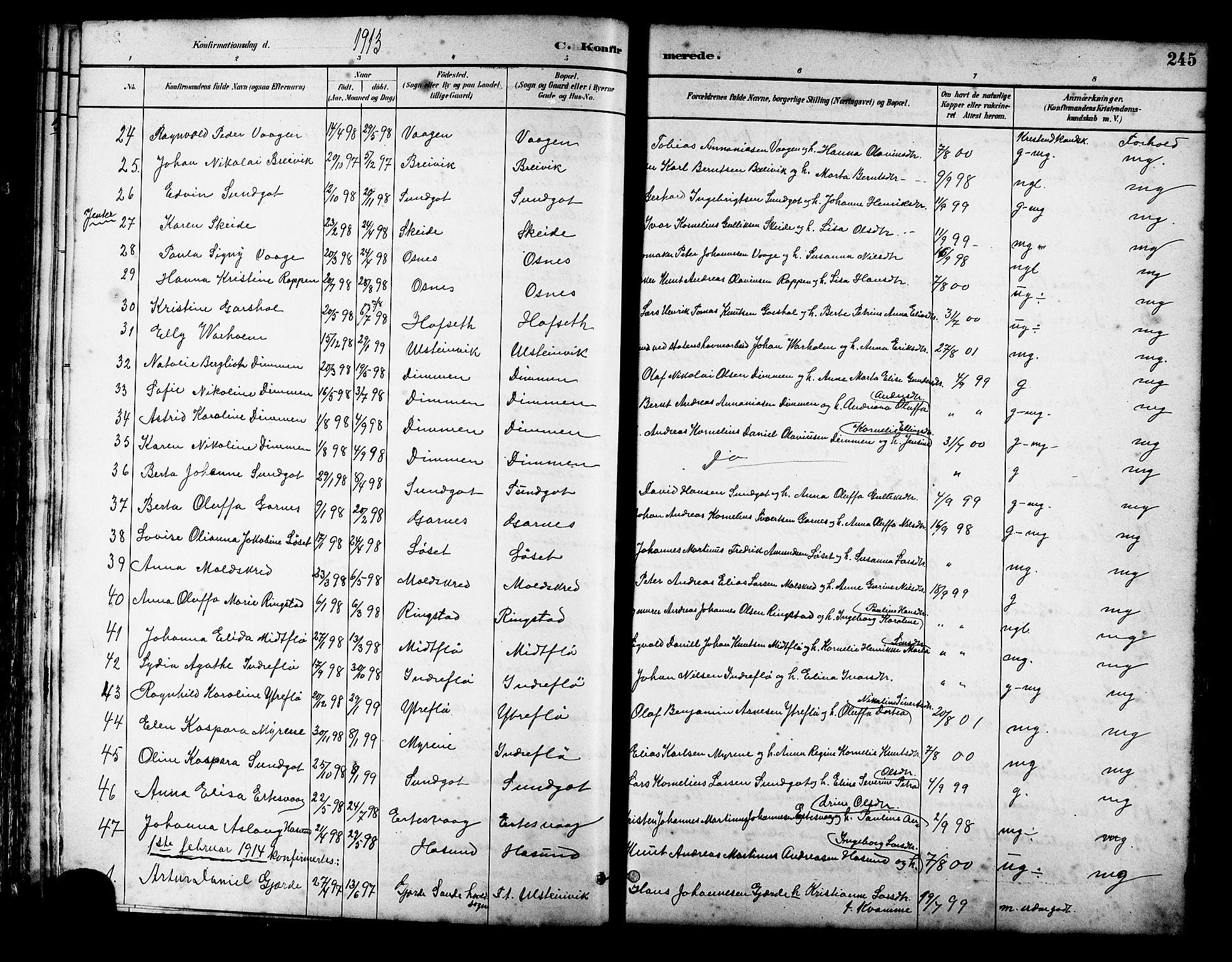 Ministerialprotokoller, klokkerbøker og fødselsregistre - Møre og Romsdal, AV/SAT-A-1454/509/L0112: Parish register (copy) no. 509C02, 1883-1922, p. 245