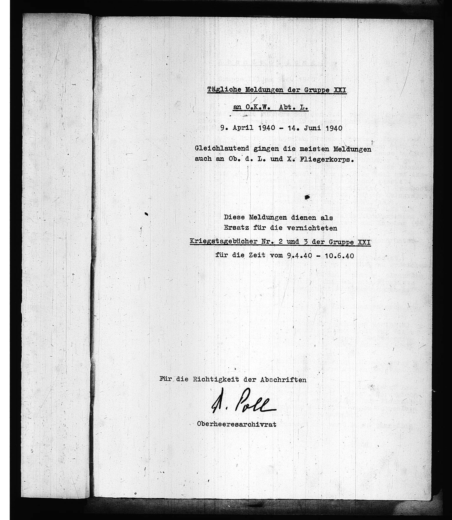 Documents Section, AV/RA-RAFA-2200/V/L0075: Amerikansk mikrofilm "Captured German Documents".
Box No. 714.  FKA jnr. 615/1954., 1940, p. 224