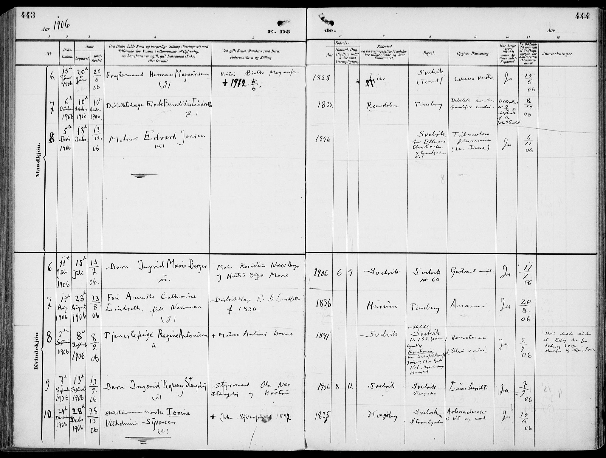 Strømm kirkebøker, AV/SAKO-A-322/F/Fb/L0002: Parish register (official) no. II 2, 1900-1919, p. 443-444