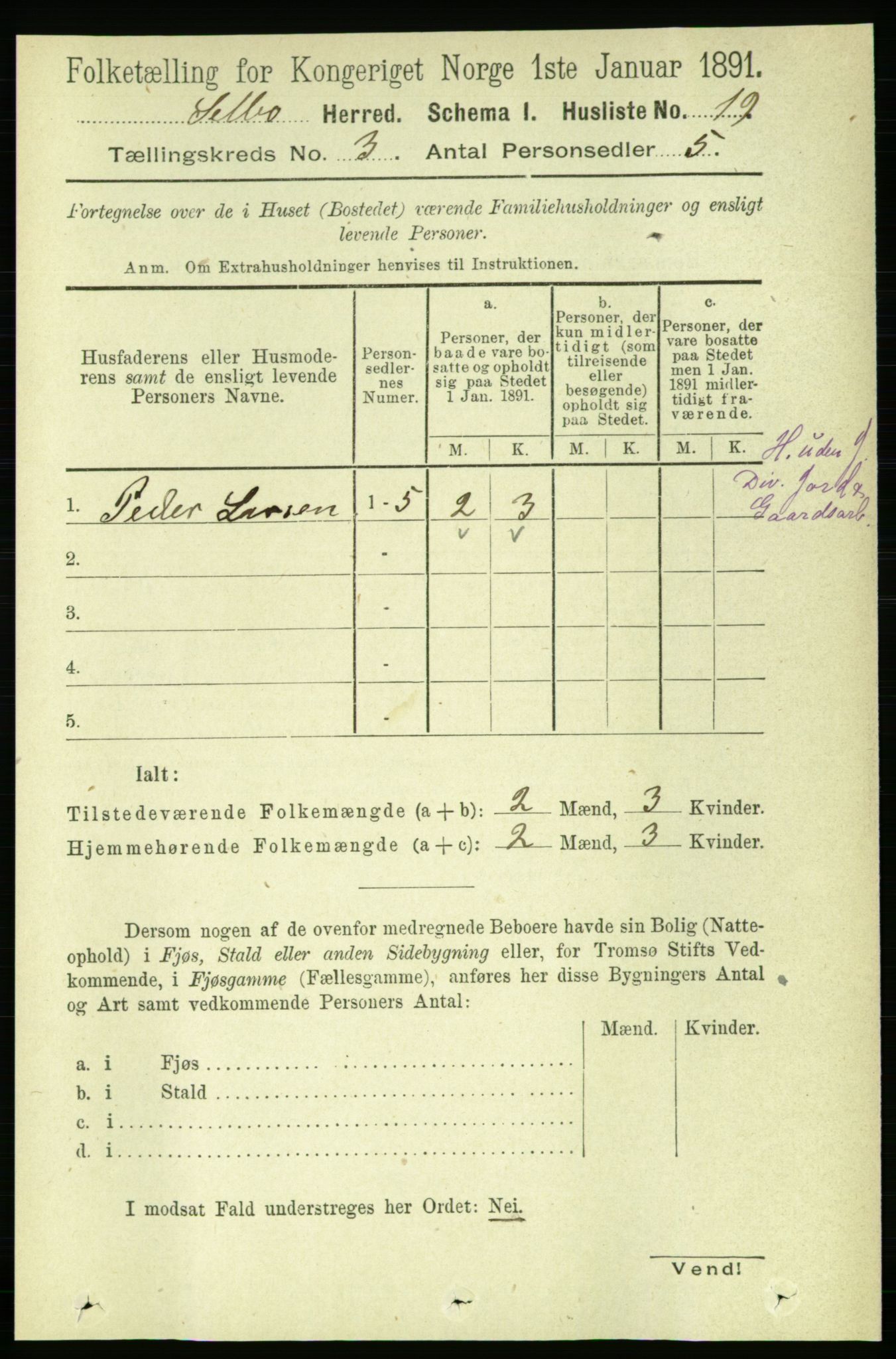 RA, 1891 census for 1664 Selbu, 1891, p. 594