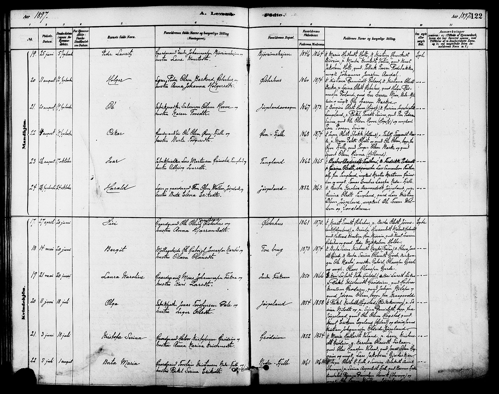 Strand sokneprestkontor, AV/SAST-A-101828/H/Ha/Haa/L0009: Parish register (official) no. A 9, 1877-1908, p. 122