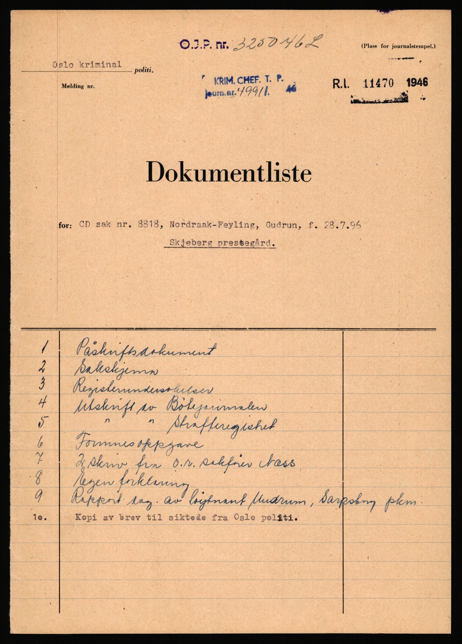 Landssvikarkivet, Oslo politikammer, RA/S-3138-01/D/De/L0016/0180: Påtaleunnlatelser anr. 8718 - 8850 / Anr. 8818, 1945-1946, p. 3