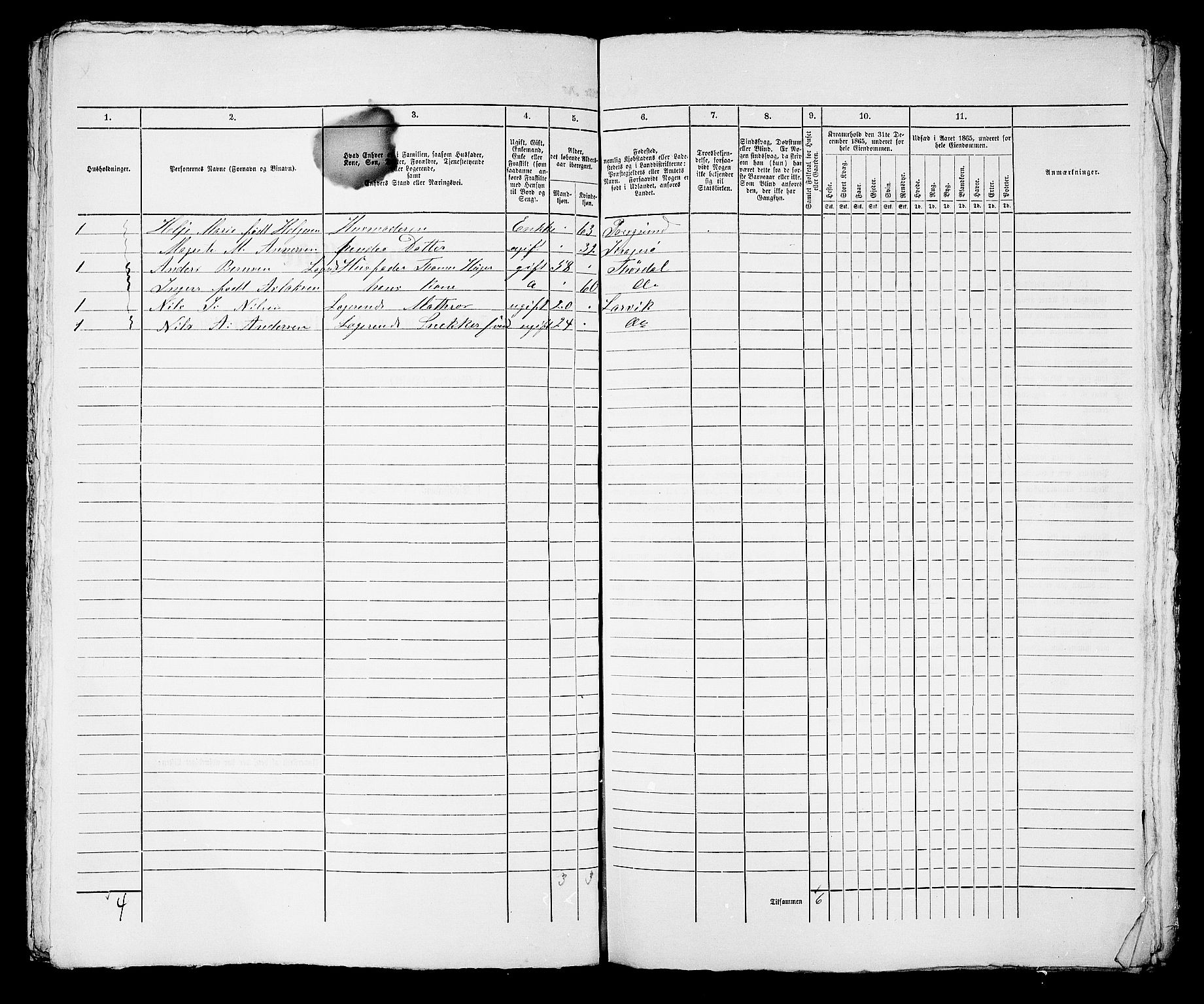 RA, 1865 census for Kragerø/Kragerø, 1865, p. 371