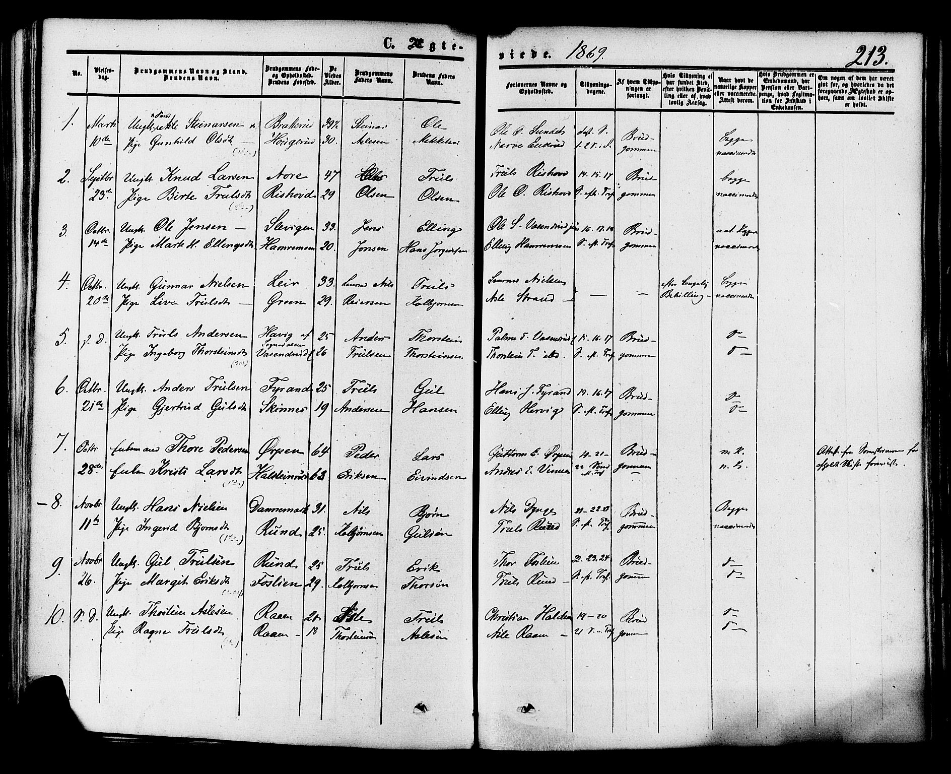 Krødsherad kirkebøker, SAKO/A-19/F/Fa/L0003: Parish register (official) no. 3, 1851-1872, p. 213
