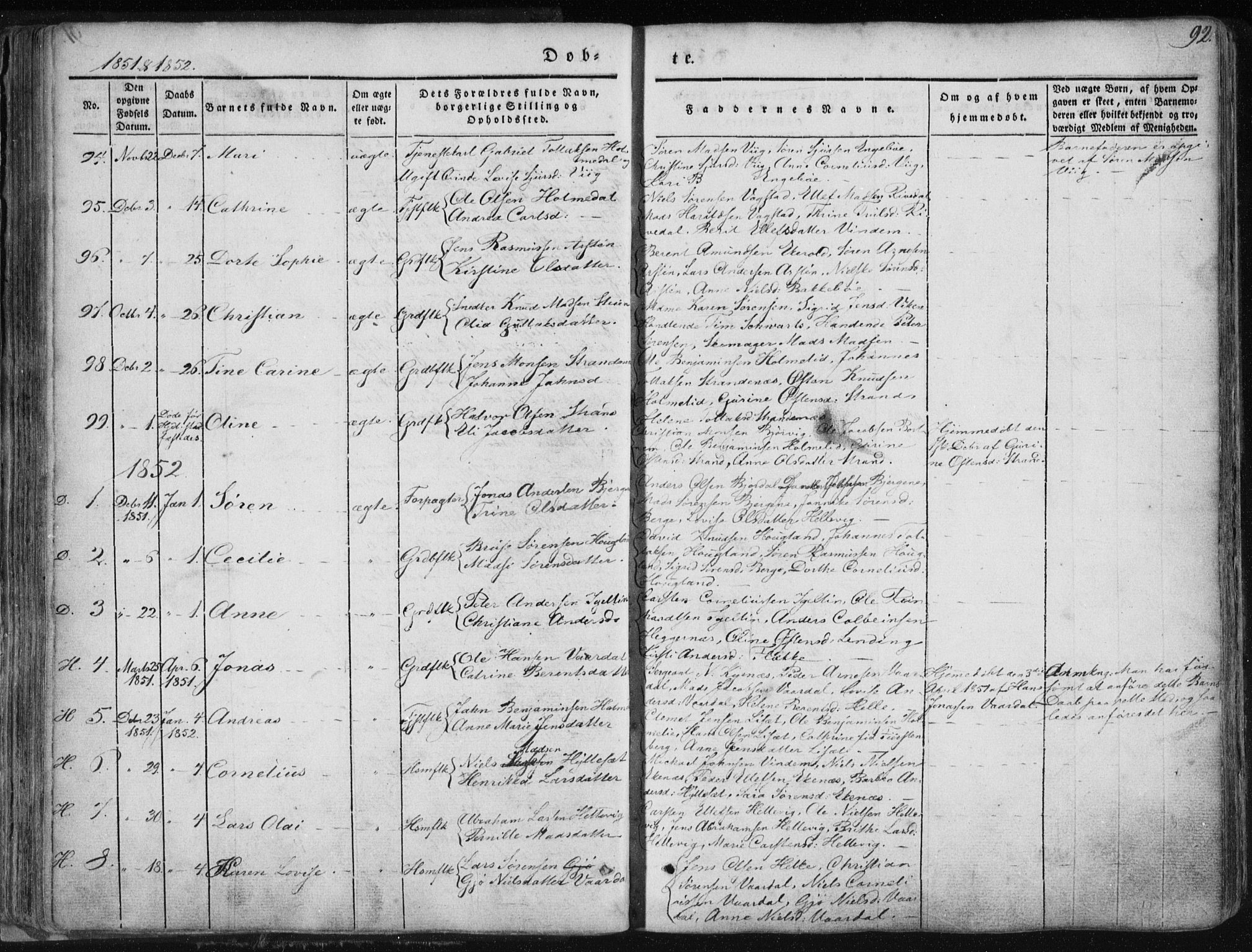 Fjaler sokneprestembete, AV/SAB-A-79801/H/Haa/Haaa/L0006: Parish register (official) no. A 6, 1835-1884, p. 92