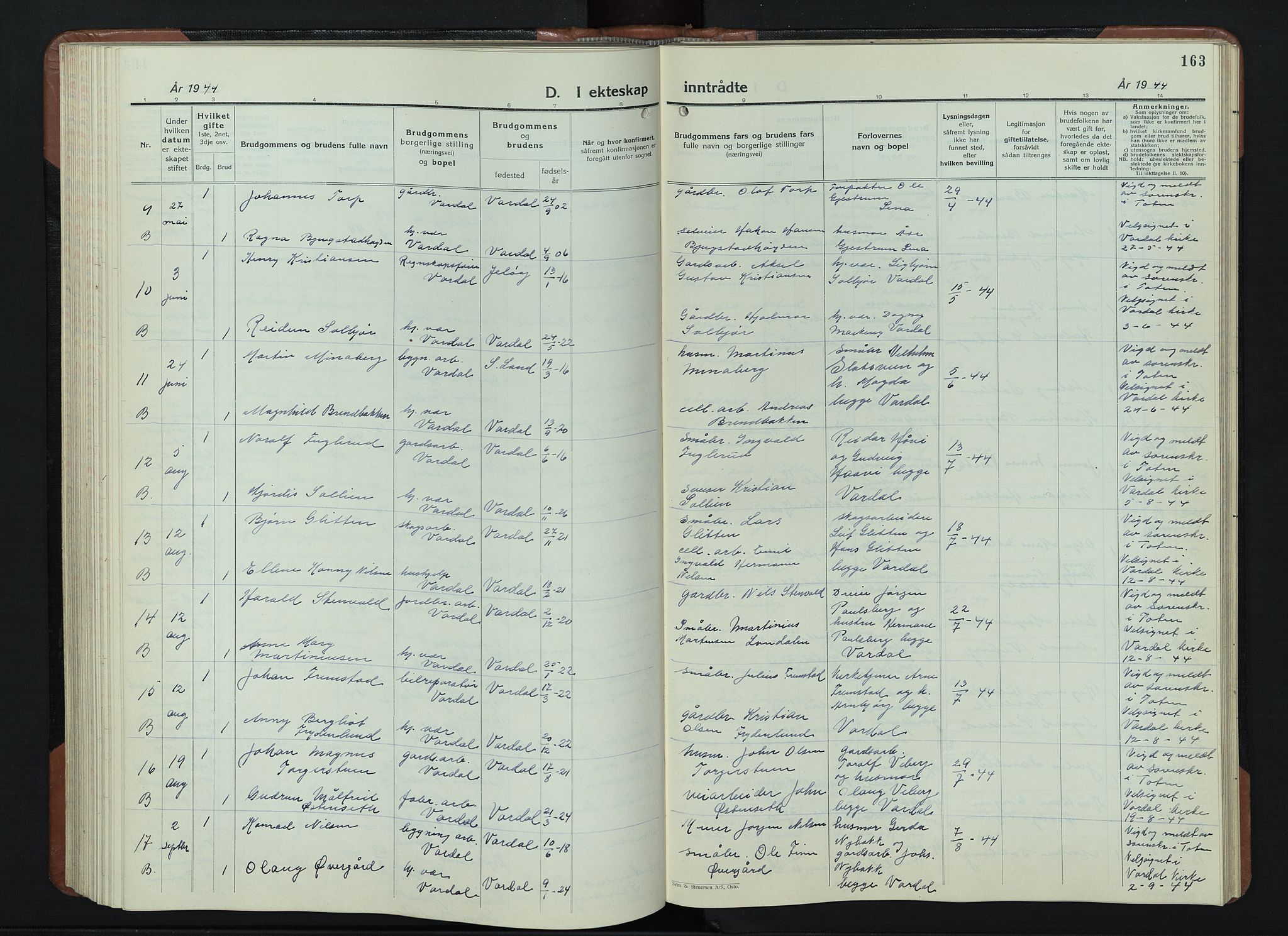 Vardal prestekontor, AV/SAH-PREST-100/H/Ha/Hab/L0018: Parish register (copy) no. 18, 1931-1951, p. 163