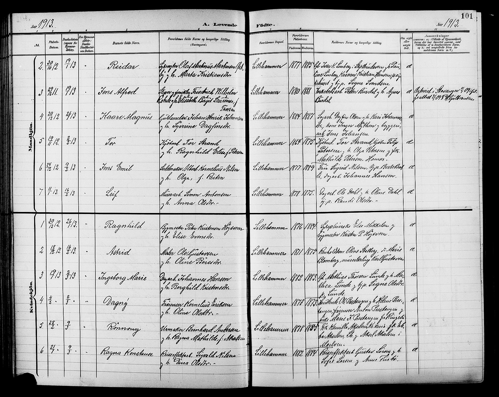 Lillehammer prestekontor, SAH/PREST-088/H/Ha/Hab/L0001: Parish register (copy) no. 1, 1901-1913, p. 101