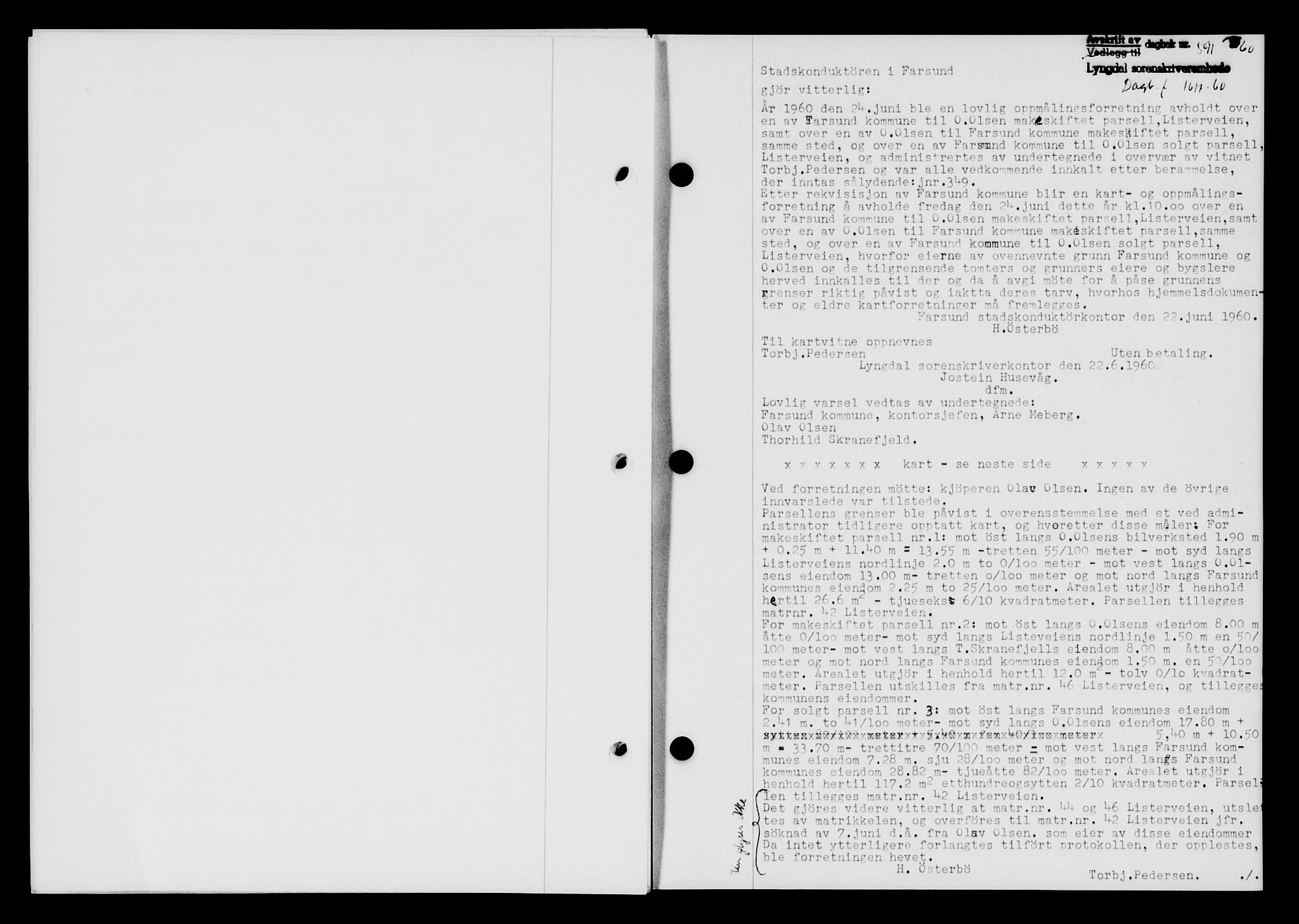 Lyngdal sorenskriveri, AV/SAK-1221-0004/G/Gb/L0680: Mortgage book no. A XXVI, 1960-1960, Diary no: : 591/1960