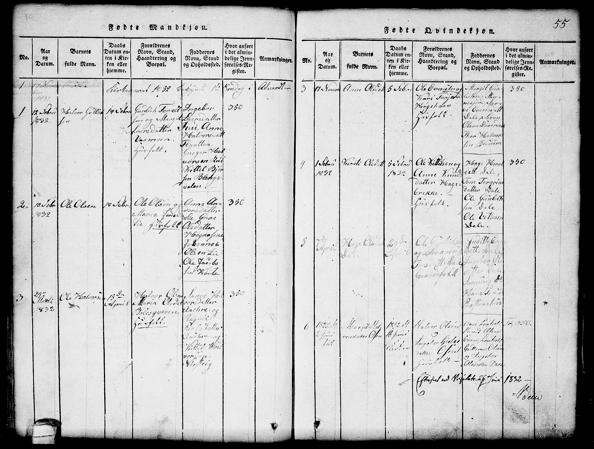 Seljord kirkebøker, SAKO/A-20/G/Gb/L0002: Parish register (copy) no. II 2, 1815-1854, p. 55