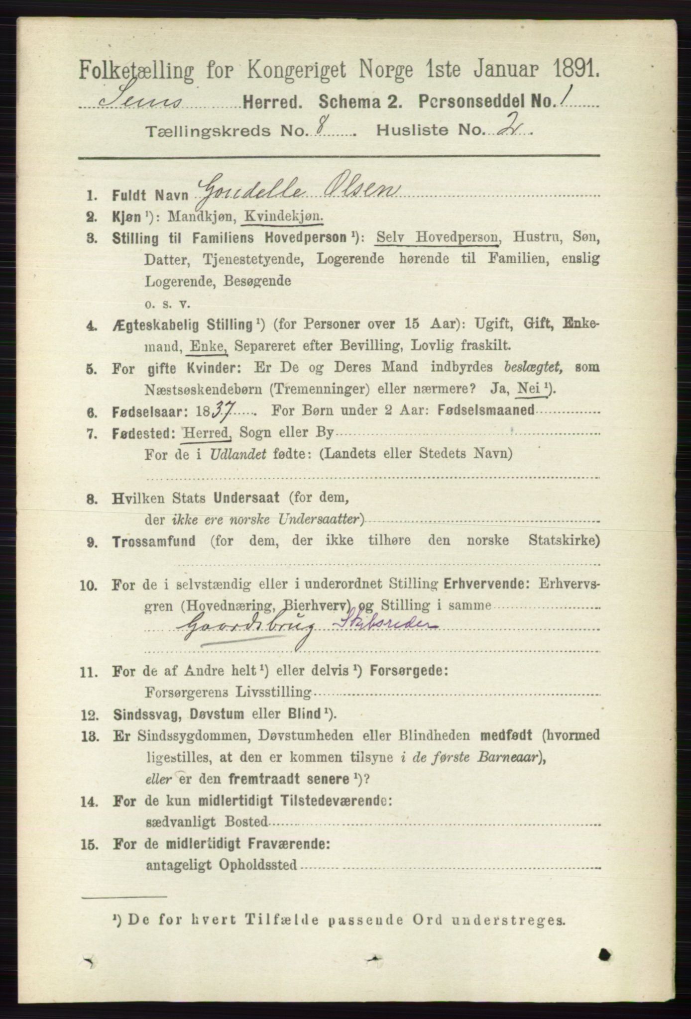 RA, 1891 census for 0721 Sem, 1891, p. 3823