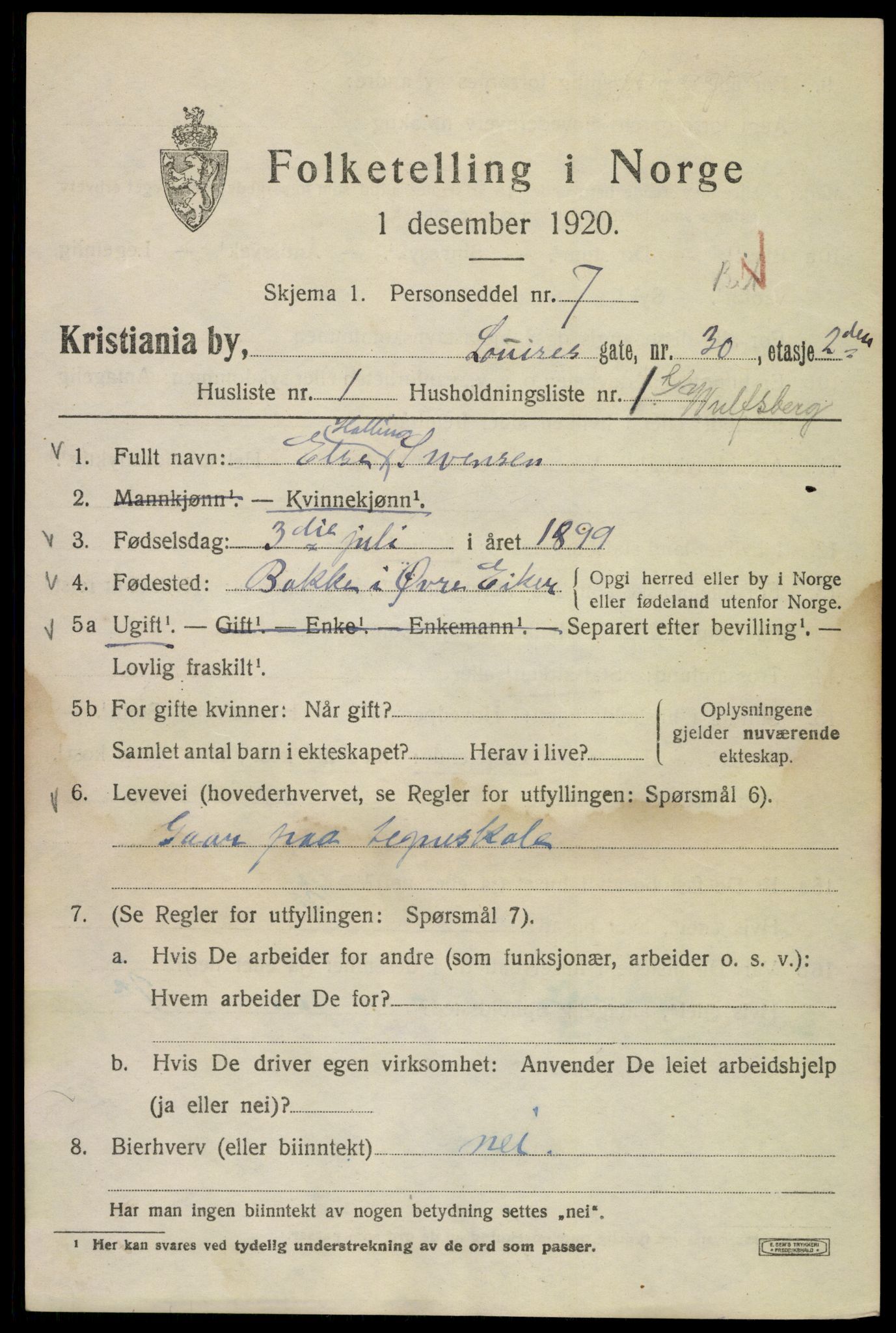 SAO, 1920 census for Kristiania, 1920, p. 366563