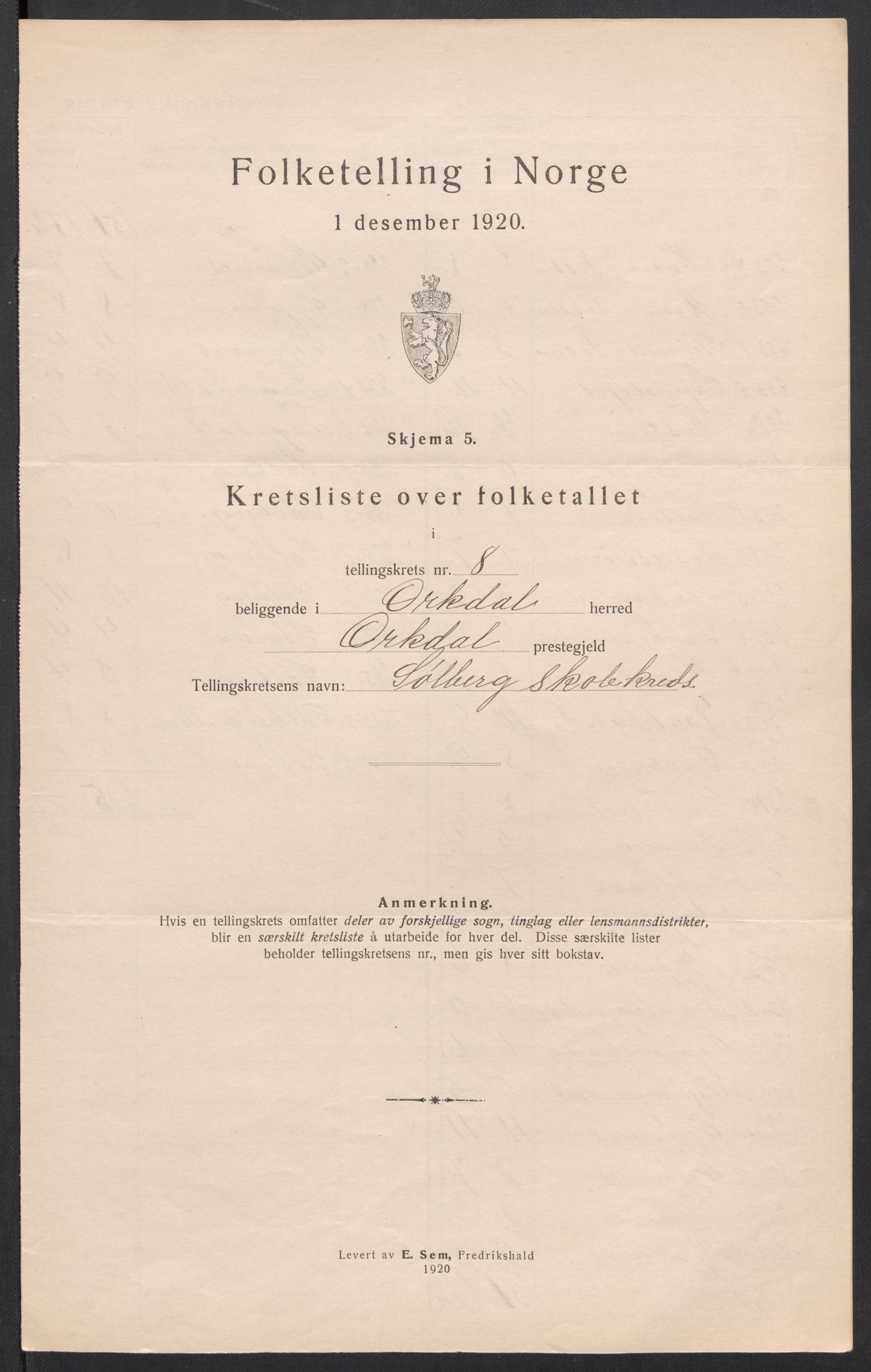 SAT, 1920 census for Orkdal, 1920, p. 29