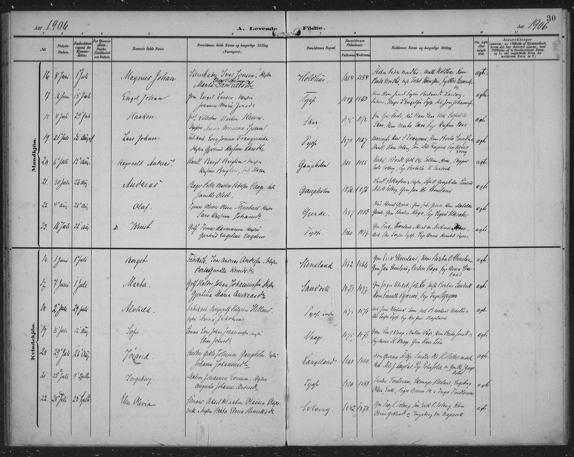 Samnanger Sokneprestembete, AV/SAB-A-77501/H/Haa: Parish register (official) no. A 2, 1902-1918, p. 30