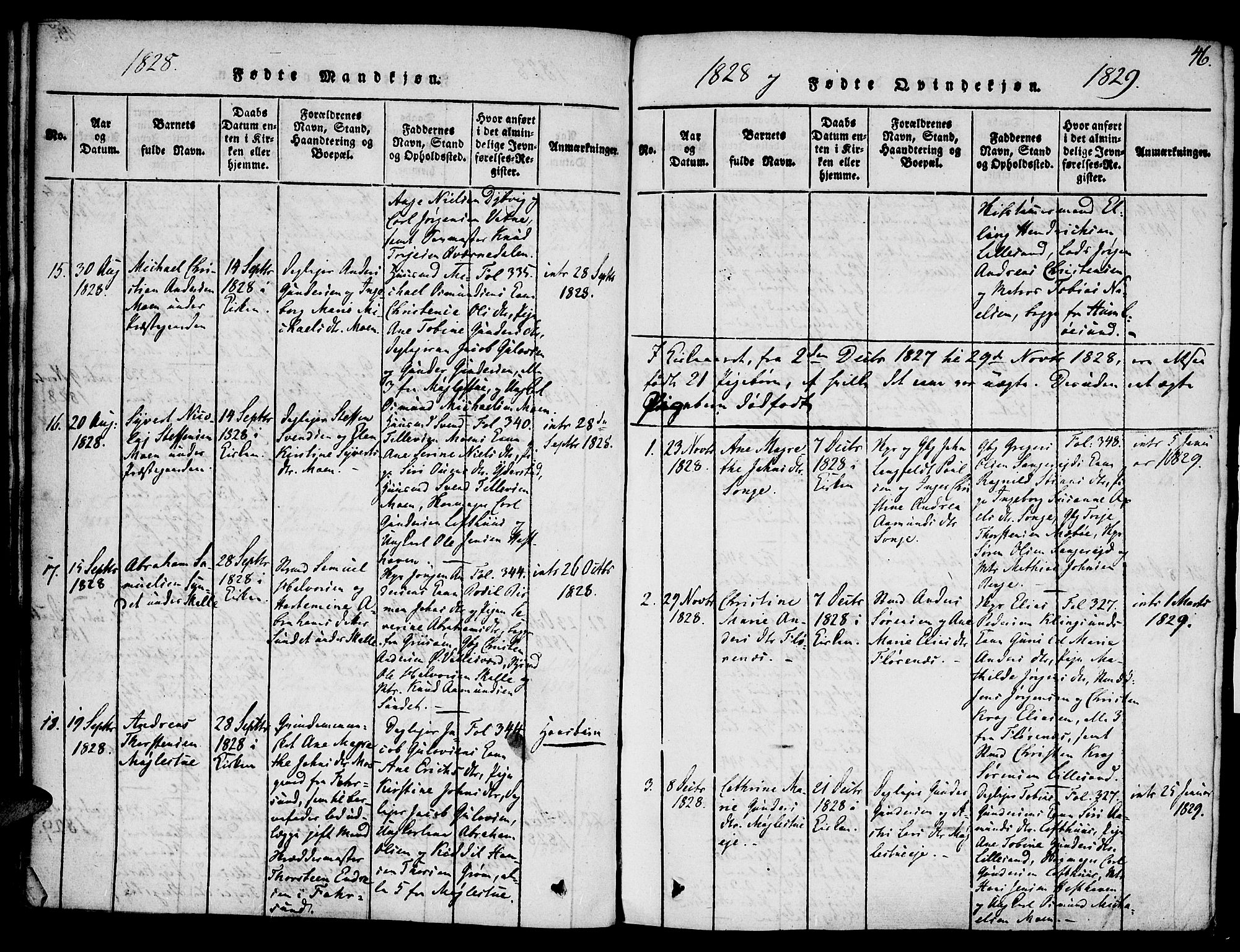 Vestre Moland sokneprestkontor, SAK/1111-0046/F/Fa/Fab/L0003: Parish register (official) no. A 3, 1816-1843, p. 46