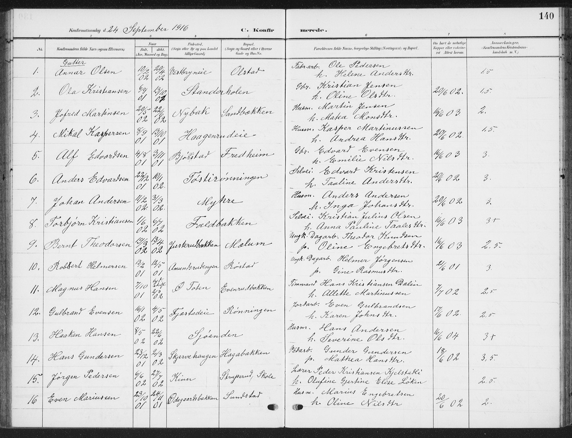 Romedal prestekontor, SAH/PREST-004/K/L0009: Parish register (official) no. 9, 1906-1929, p. 140