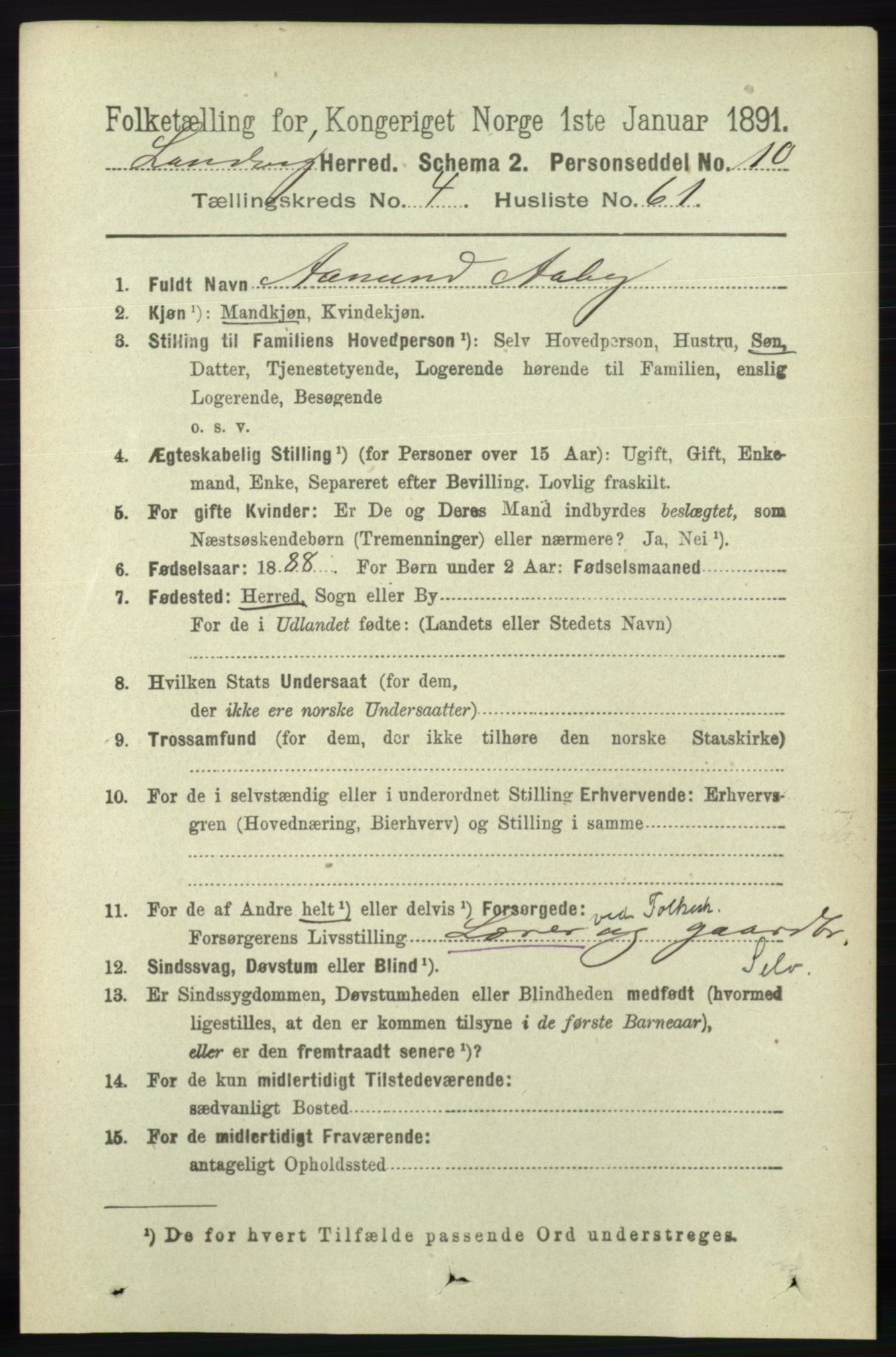 RA, 1891 census for 0924 Landvik, 1891, p. 2145