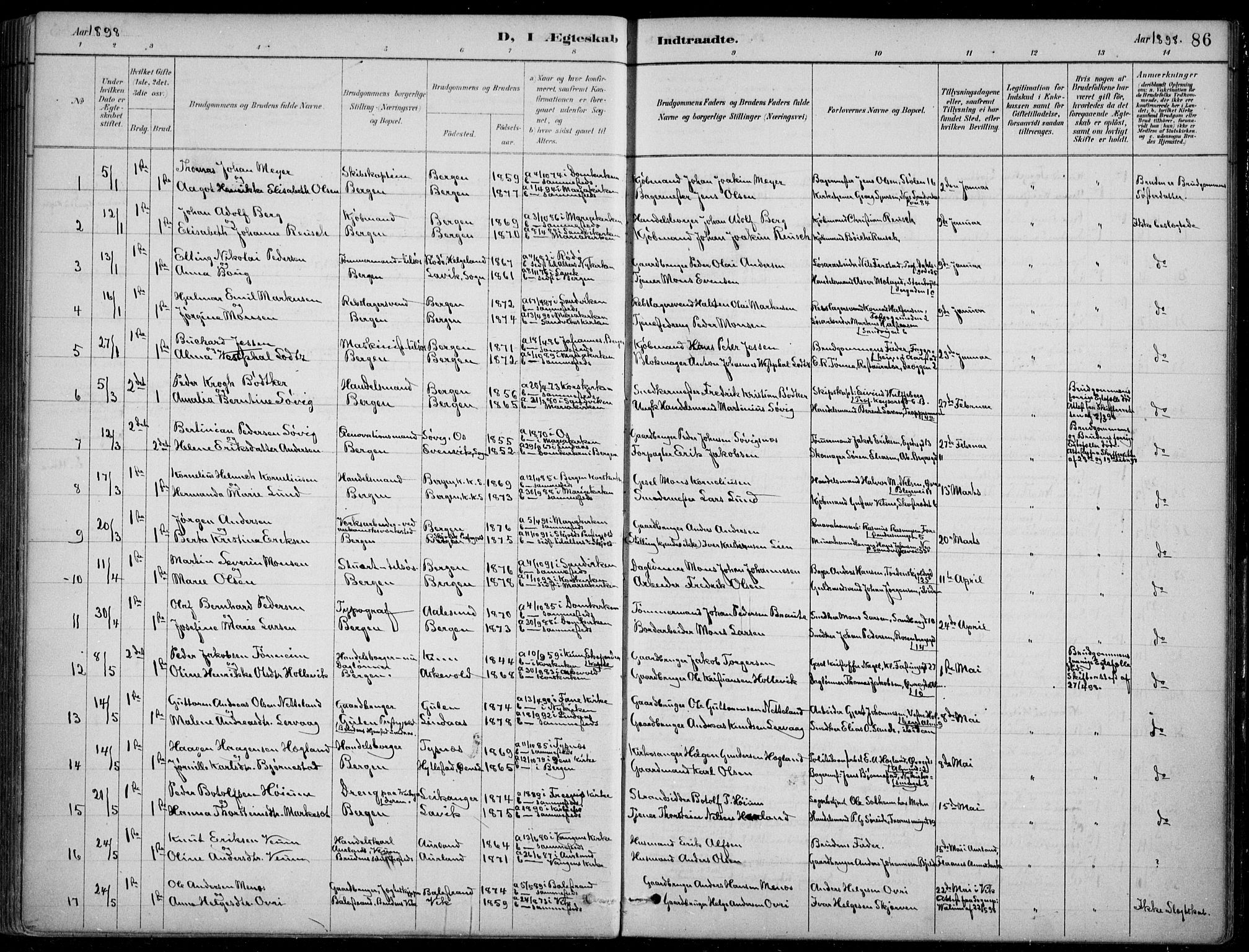 Mariakirken Sokneprestembete, AV/SAB-A-76901/H/Hab/L0008: Parish register (copy) no. A 8, 1889-1908, p. 86