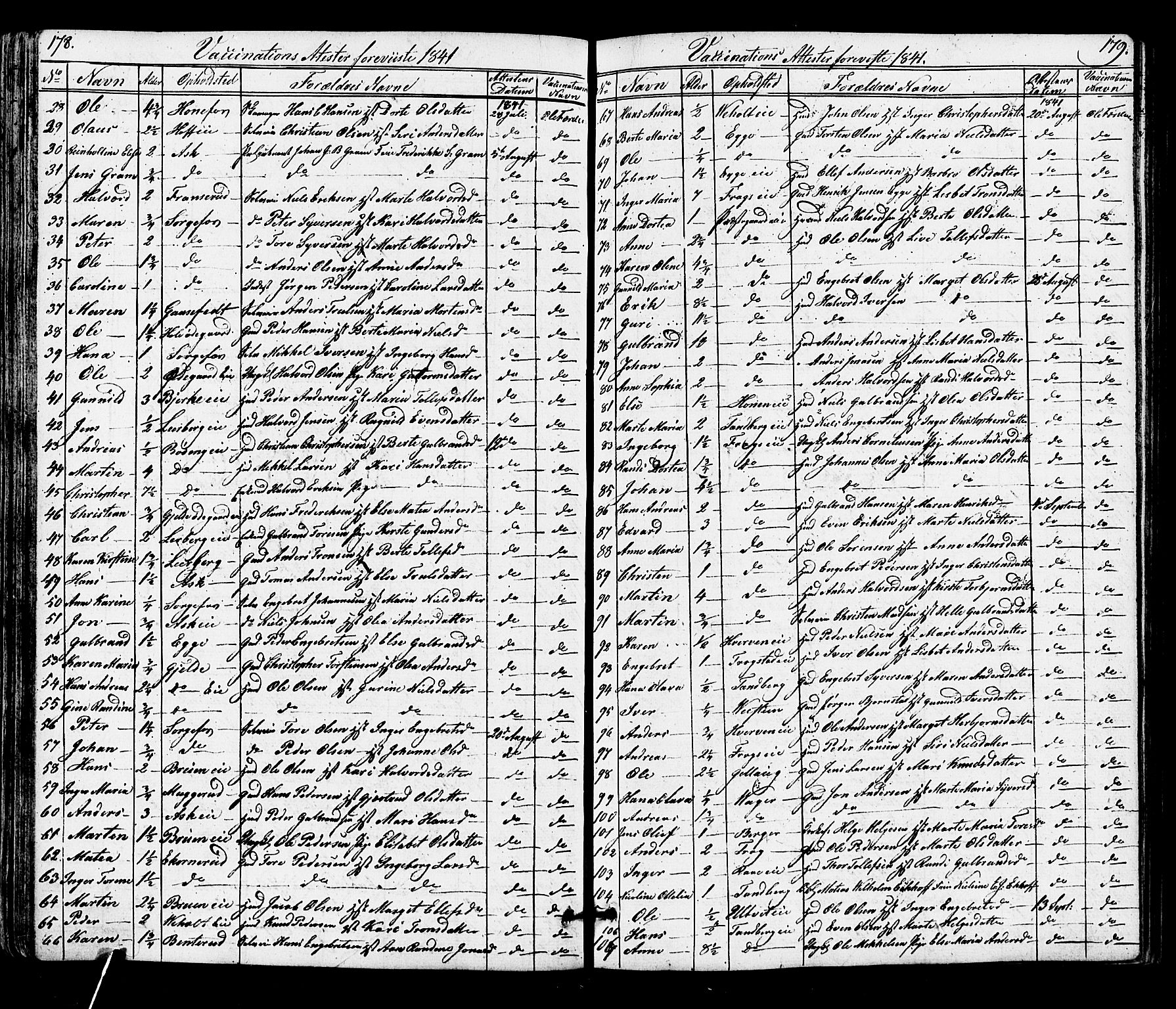 Norderhov kirkebøker, SAKO/A-237/F/Fa/L0014: Vaccination register no. 14, 1818-1853, p. 178-179