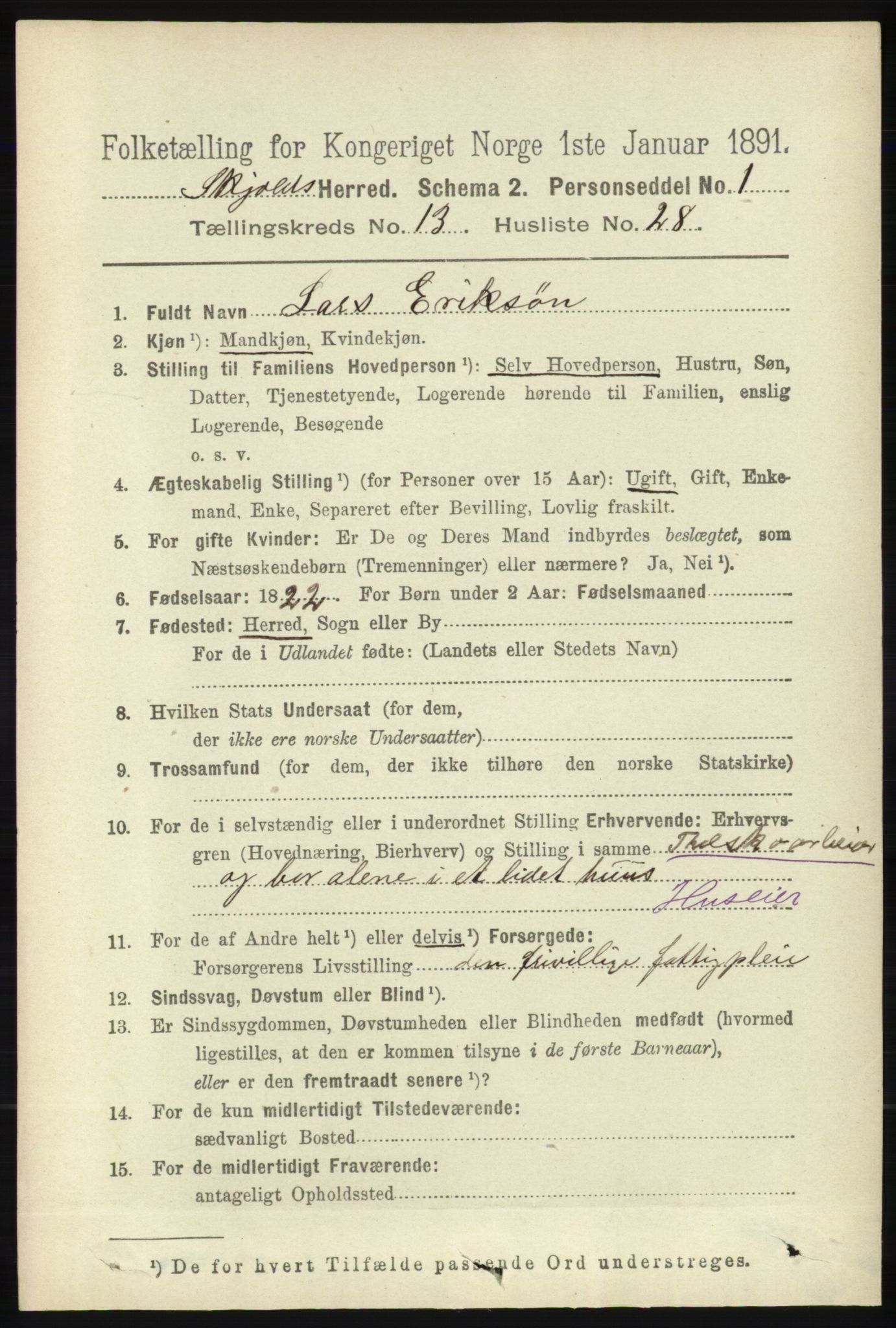 RA, 1891 census for 1154 Skjold, 1891, p. 2526