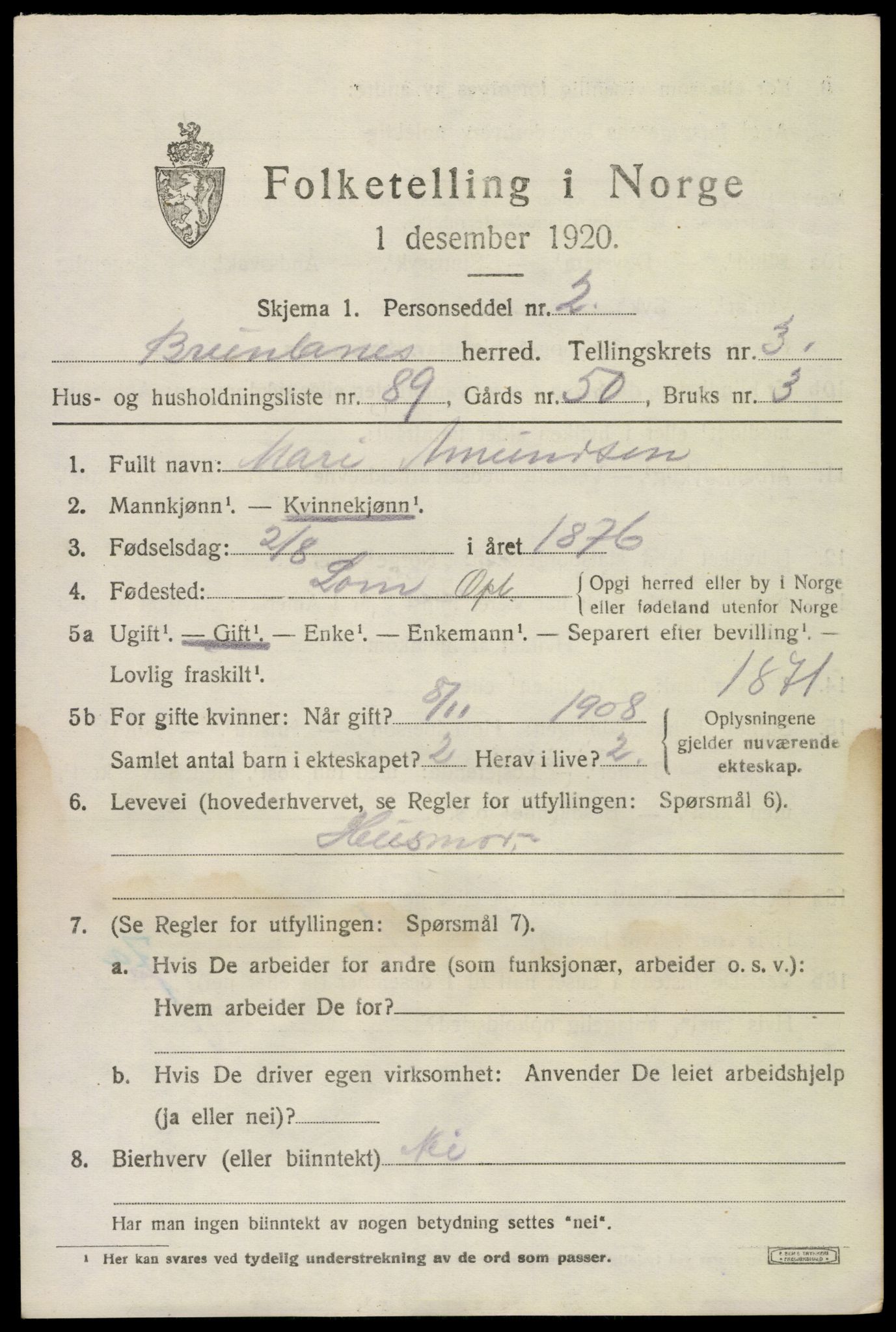 SAKO, 1920 census for Brunlanes, 1920, p. 5769