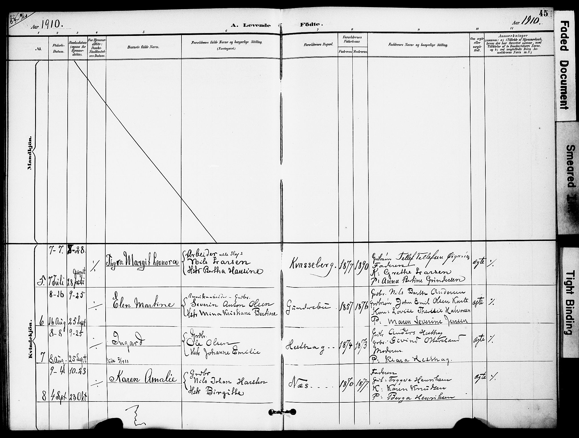 Austre Moland sokneprestkontor, AV/SAK-1111-0001/F/Fa/Fab/L0002: Parish register (official) no. A 2, 1894-1919, p. 45