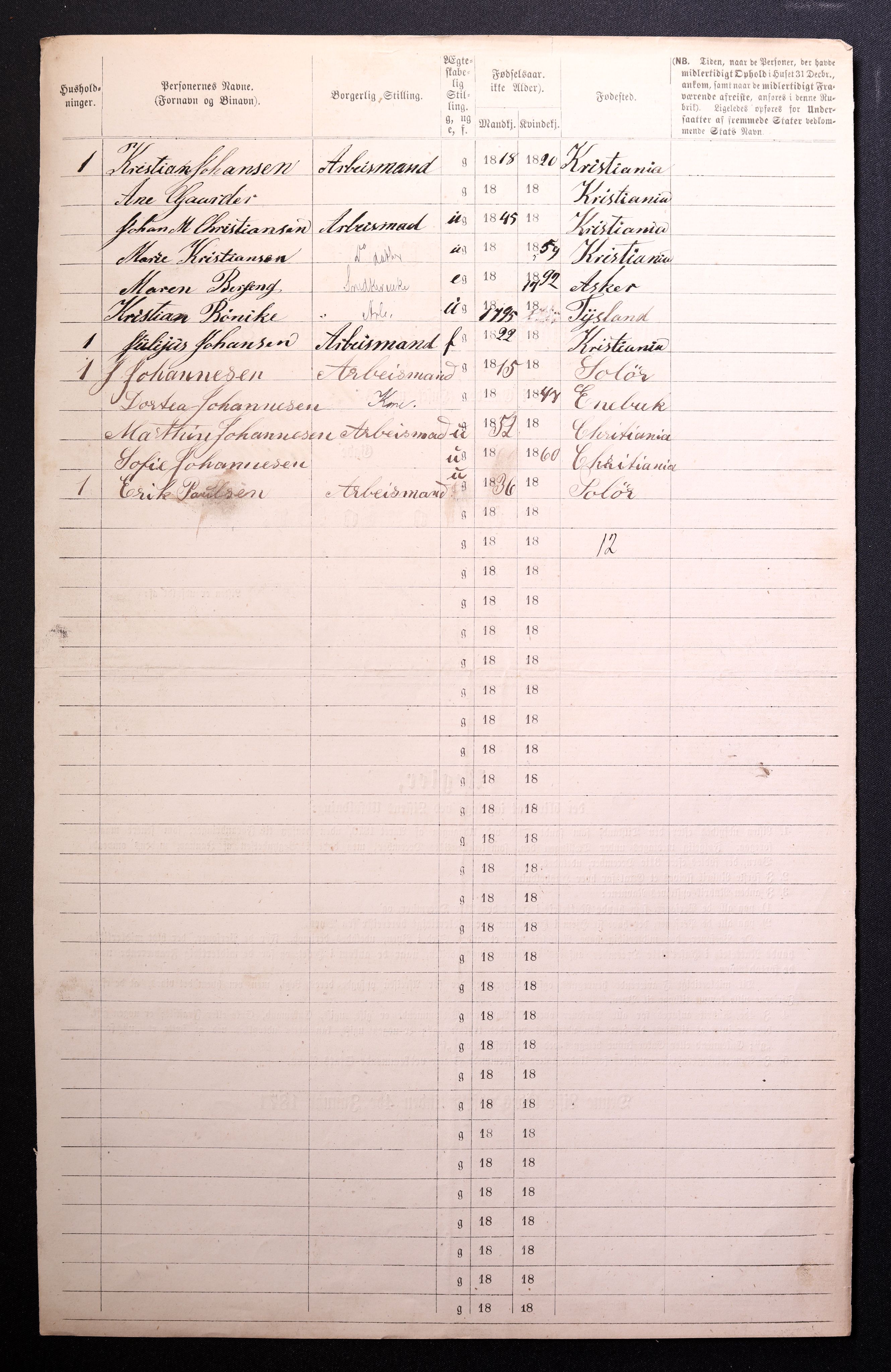 RA, 1870 census for 0301 Kristiania, 1870, p. 1727