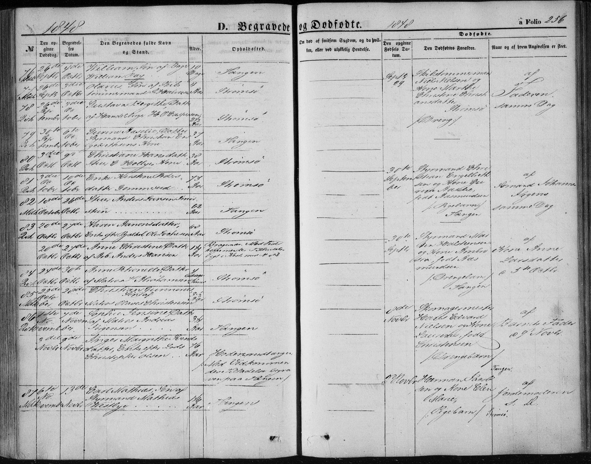 Strømsø kirkebøker, AV/SAKO-A-246/F/Fa/L0014: Parish register (official) no. I 14, 1848-1858, p. 256