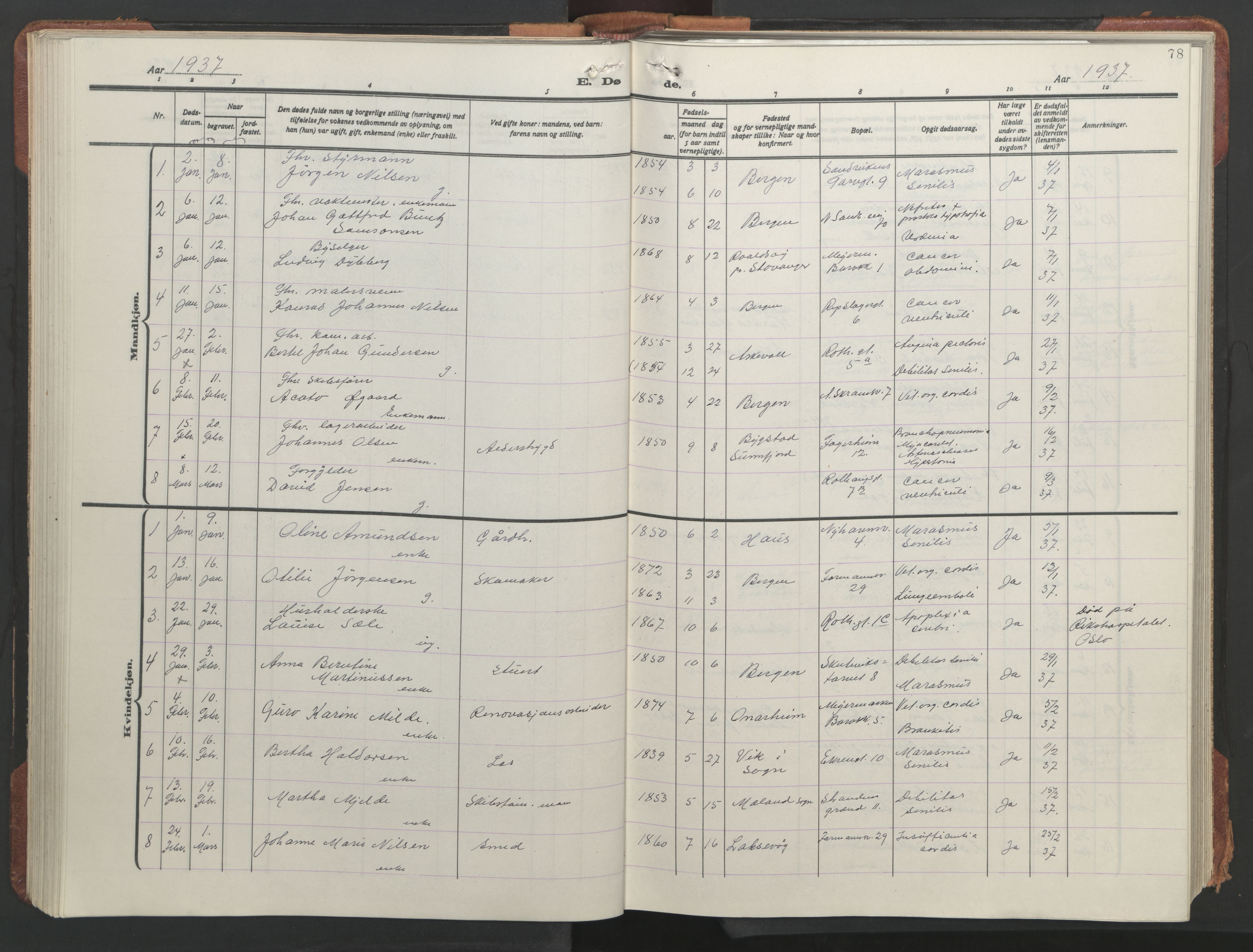 Sandviken Sokneprestembete, SAB/A-77601/H/Hb/L0018: Parish register (copy) no. E 2, 1926-1962, p. 77b-78a