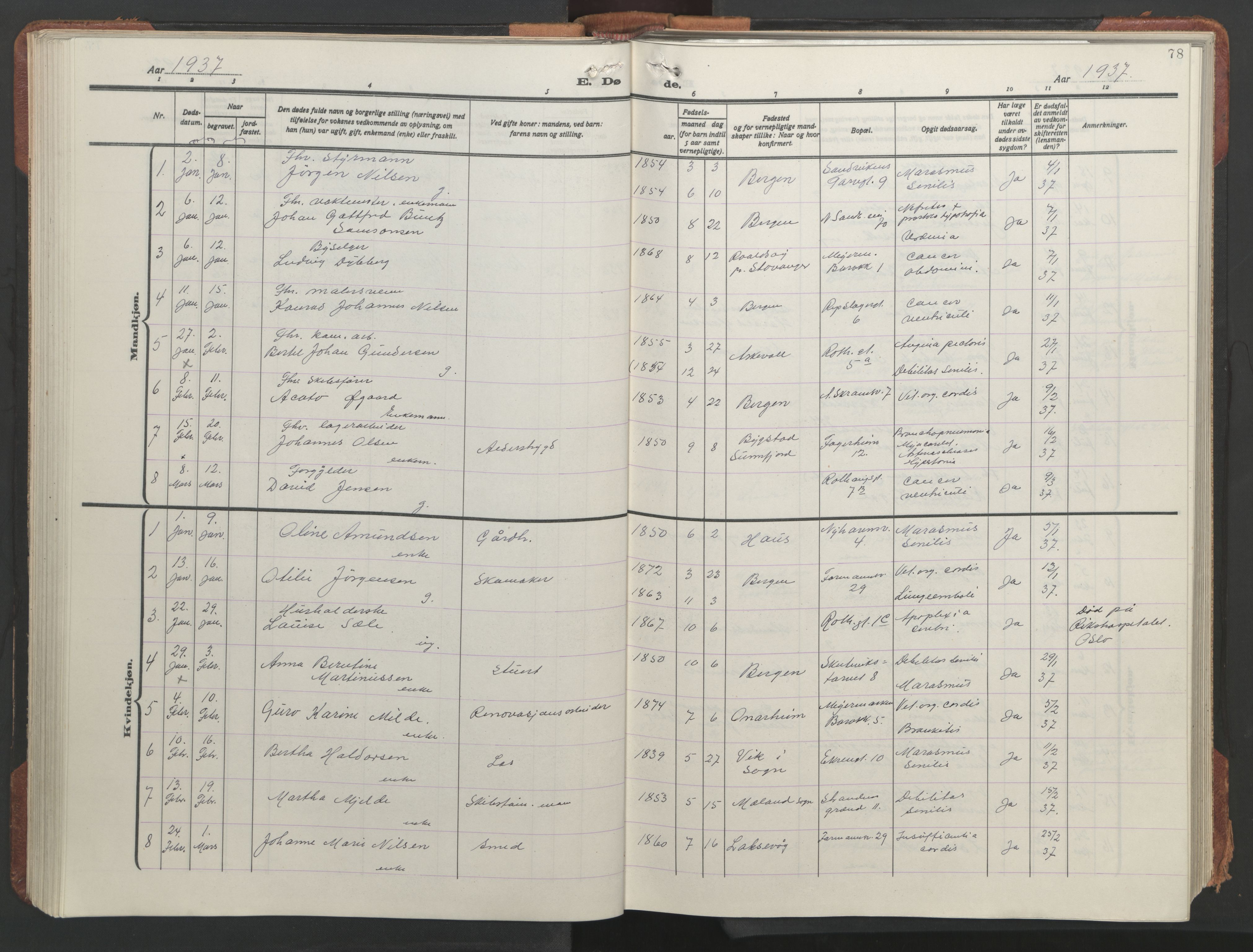 Sandviken Sokneprestembete, AV/SAB-A-77601/H/Hb/L0018: Parish register (copy) no. E 2, 1926-1962, p. 77b-78a