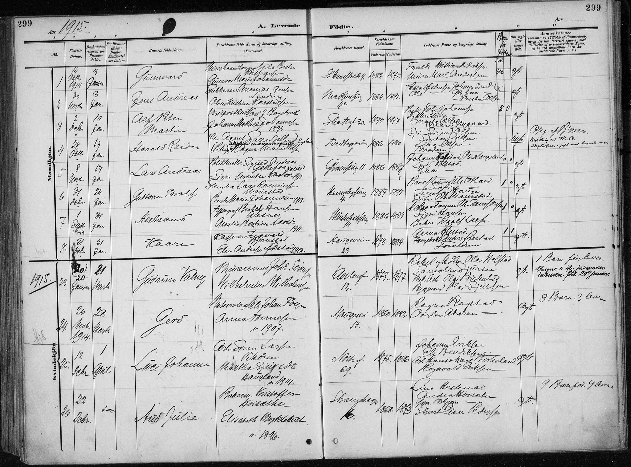 Nykirken Sokneprestembete, AV/SAB-A-77101/H/Haa/L0019: Parish register (official) no. B 7, 1904-1916, p. 299