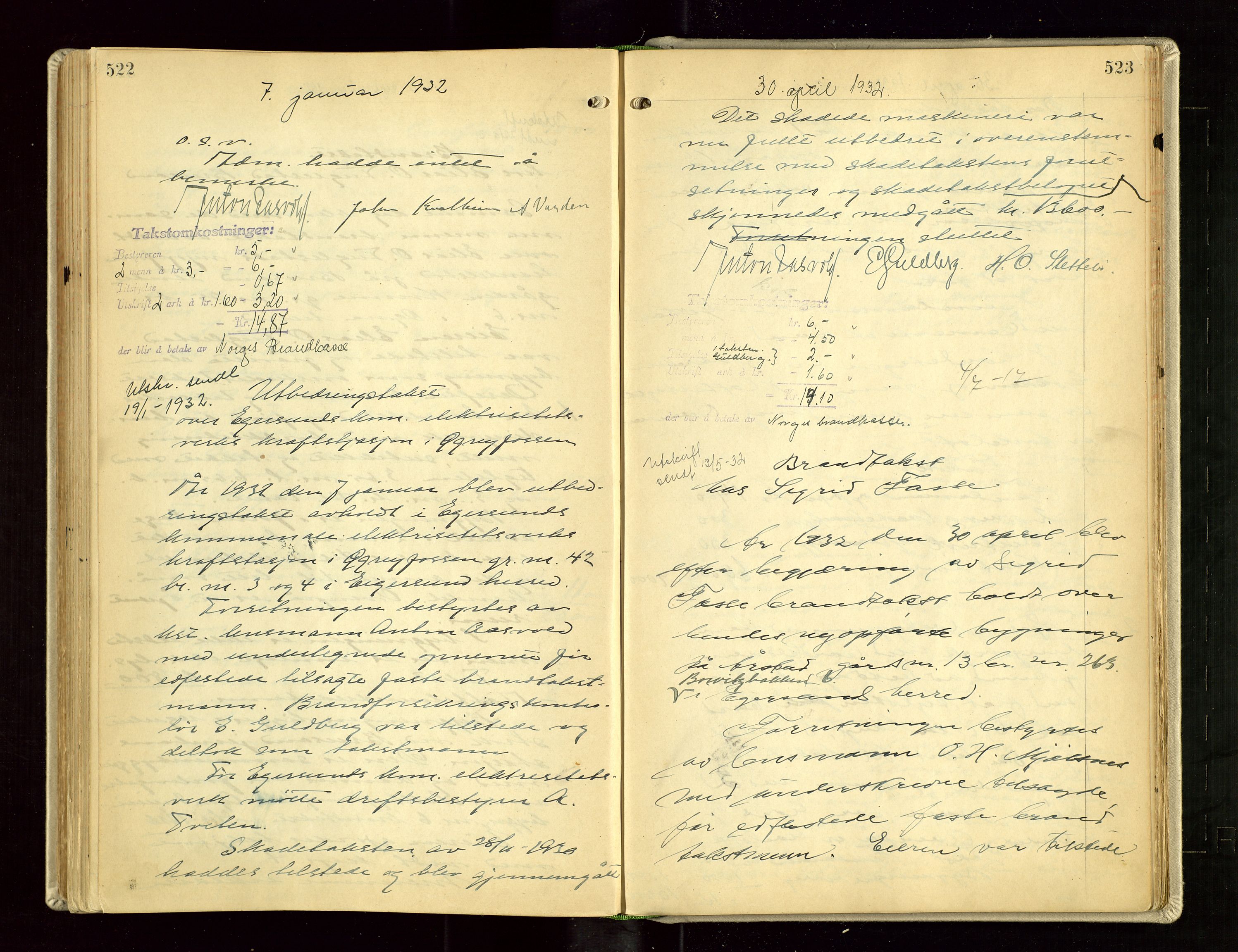 Eigersund lensmannskontor, AV/SAST-A-100171/Goa/L0005: "Branntakstprotokoll", 1921-1936, p. 522-523