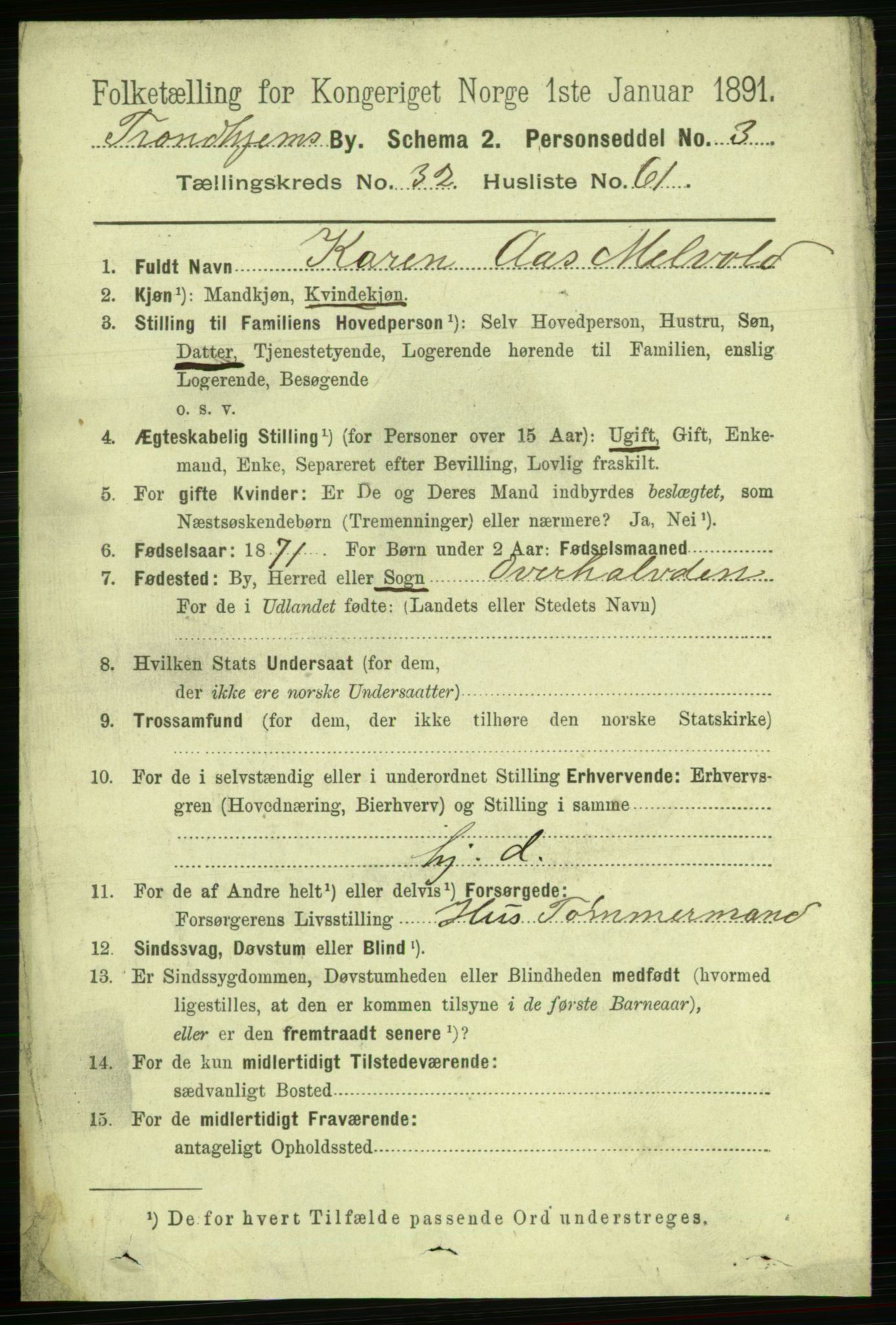 RA, 1891 census for 1601 Trondheim, 1891, p. 24950